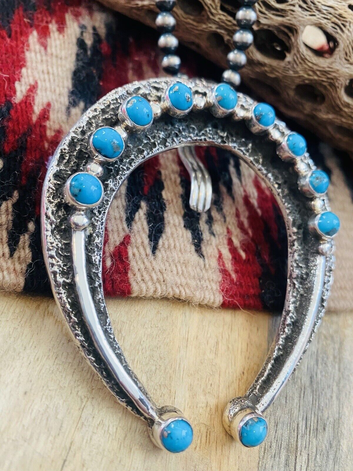 Handcrafted Sterling Silver & Kingman Turquoise Naja Pendant Signed