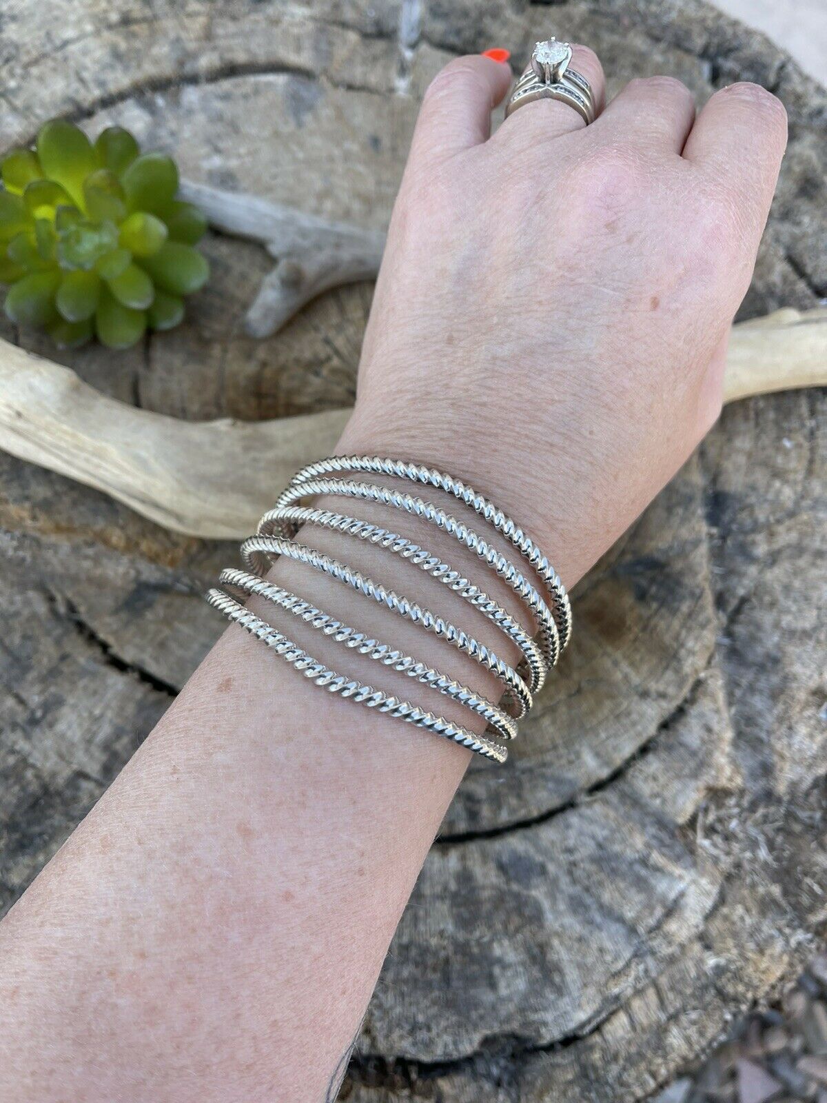 Handcrafted Rope Style 6 Line Sterling Silver Bracelet Cuff