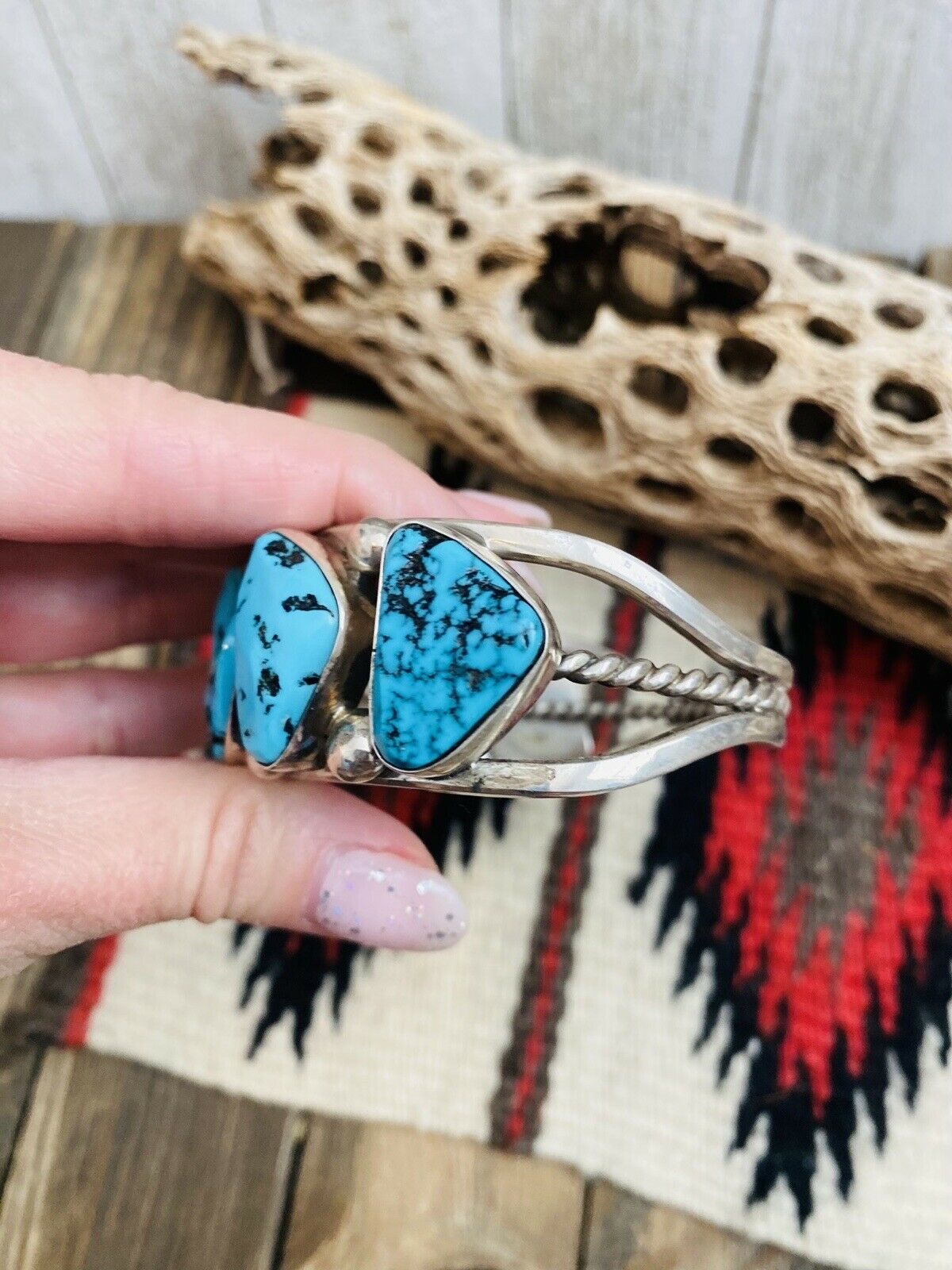 Handcrafted Old Pawn Vintage Kingman Turquoise & Sterling Silver Cuff Bracelet /