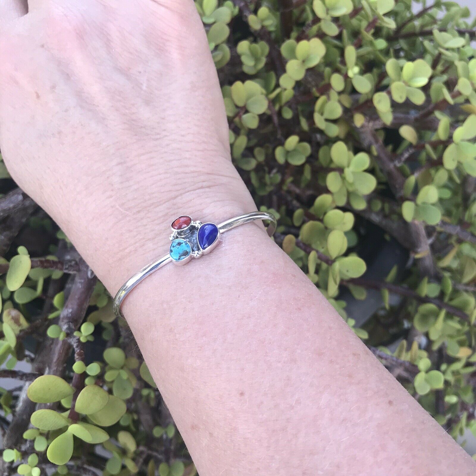 Handcrafted Multi Stone Lapis and Sterling Silver Bracelet Cuff Artist V. S