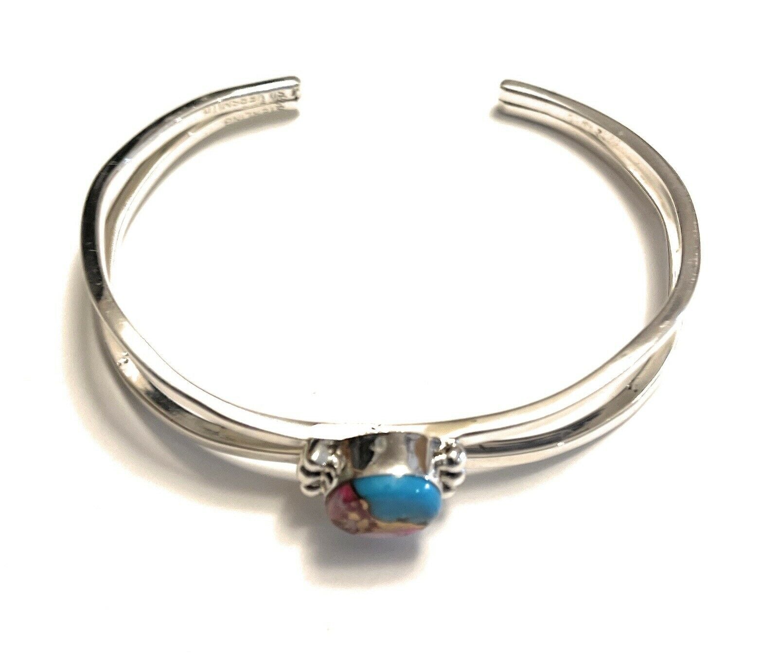 Handcrafted Pink Dream Mohave Sterling Silver Cuff Stacker Bracelet Signed