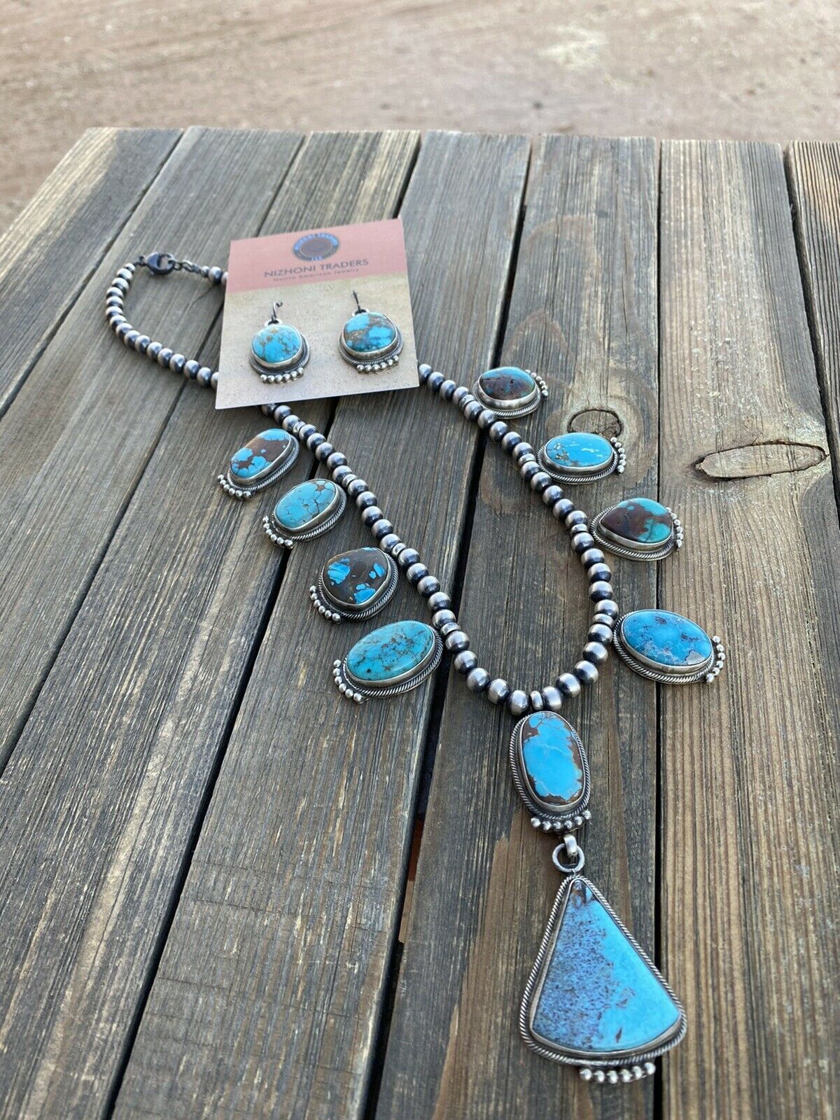Handcrafted Sterling Silver Royston Turquoise Necklace & Earring Set