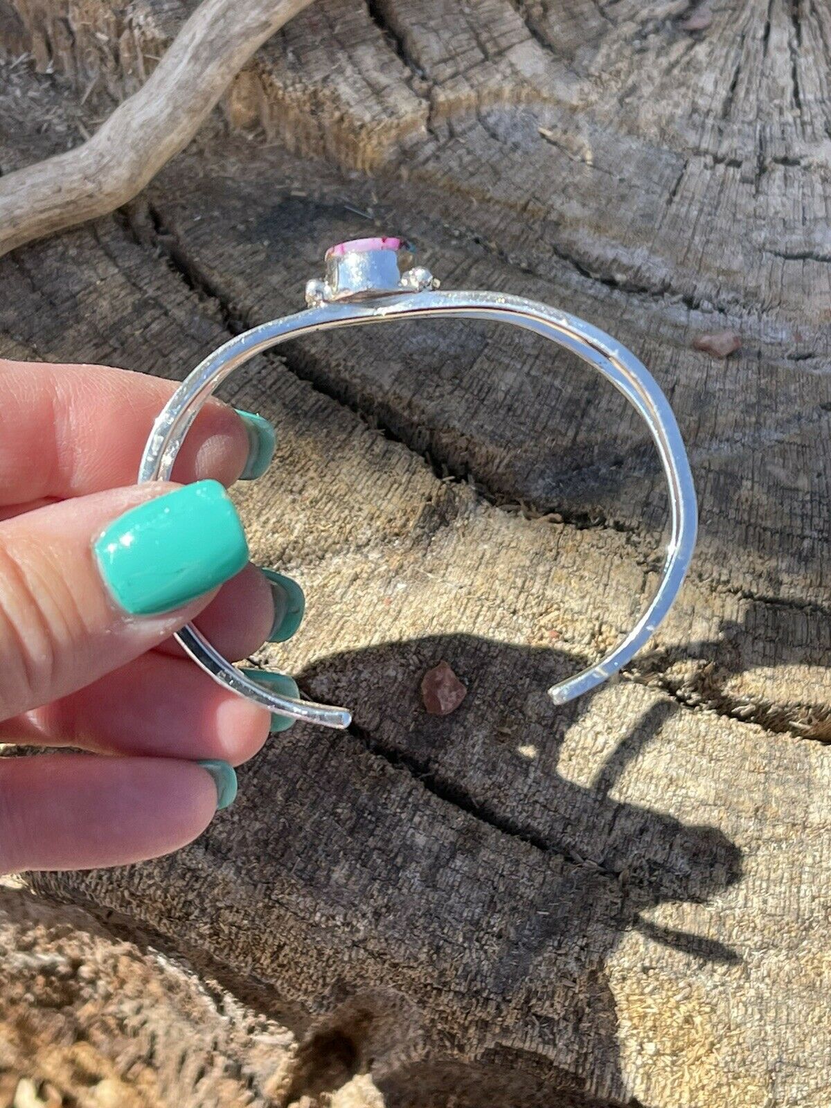 Handcrafted Pink Dream Mohave Sterling Silver Cuff Stacker Bracelet Signed