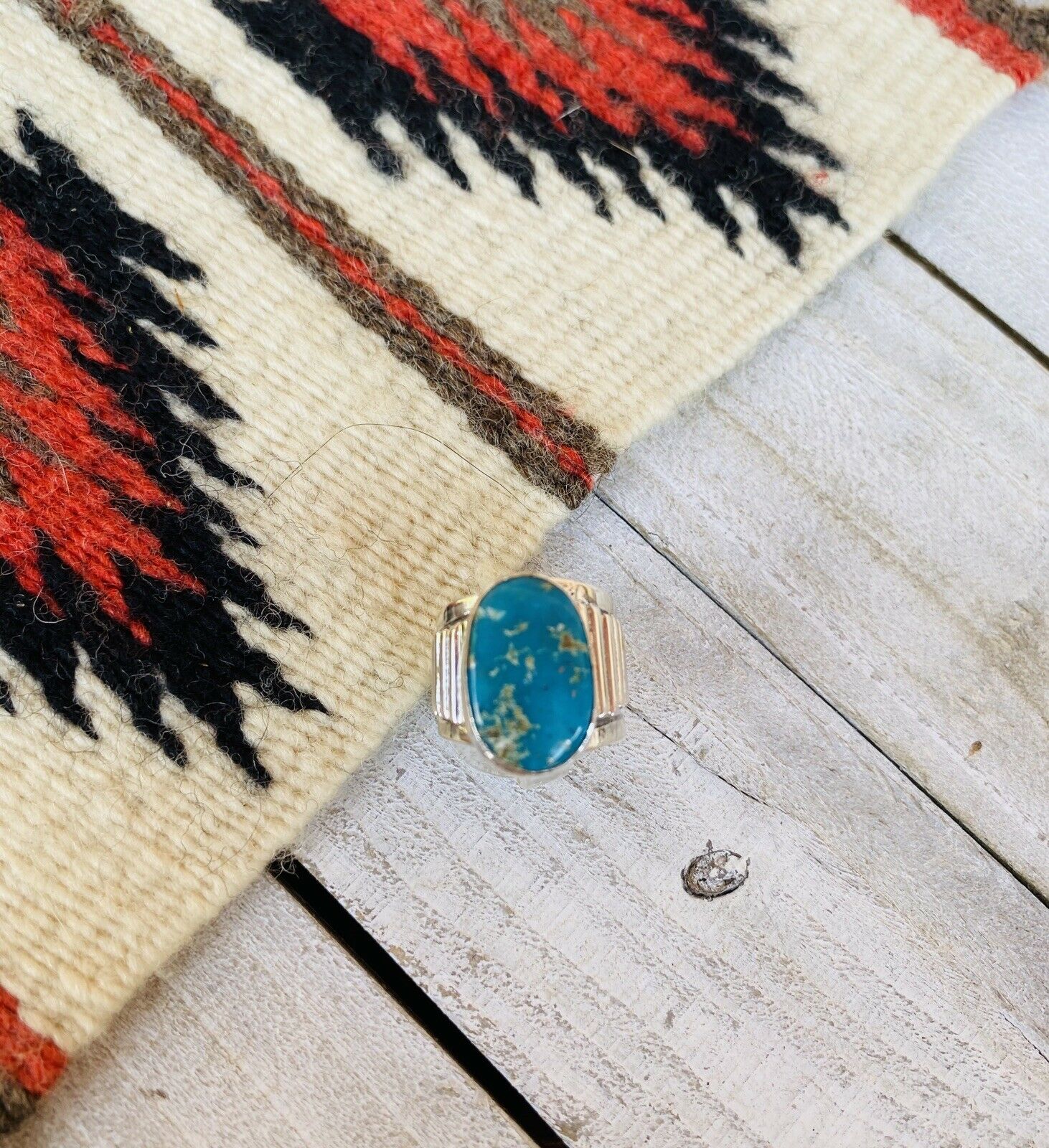 Handcrafted Sterling Silver & Royston Turquoise Cigar Band Rings