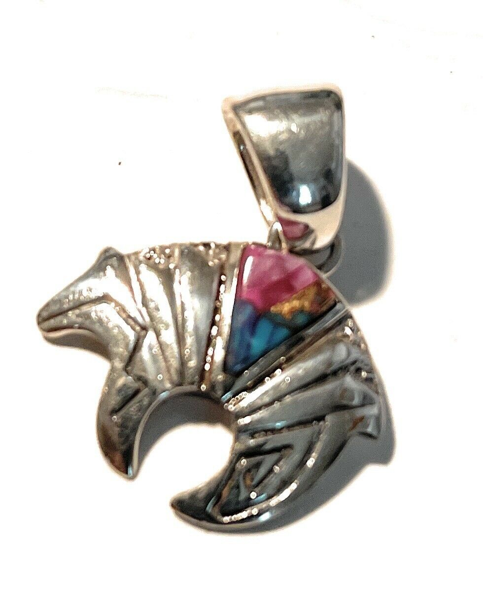 Handcrafted Pink Dream Mojave & Sterling Silver Bear Pendant