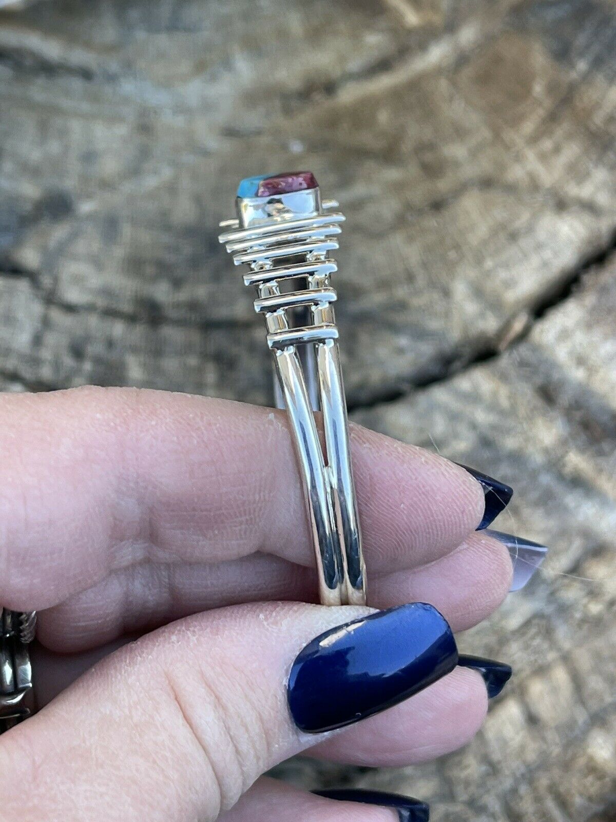 Handcrafted Pink Dream Mohave Sterling Silver Cuff Bracelet Signed