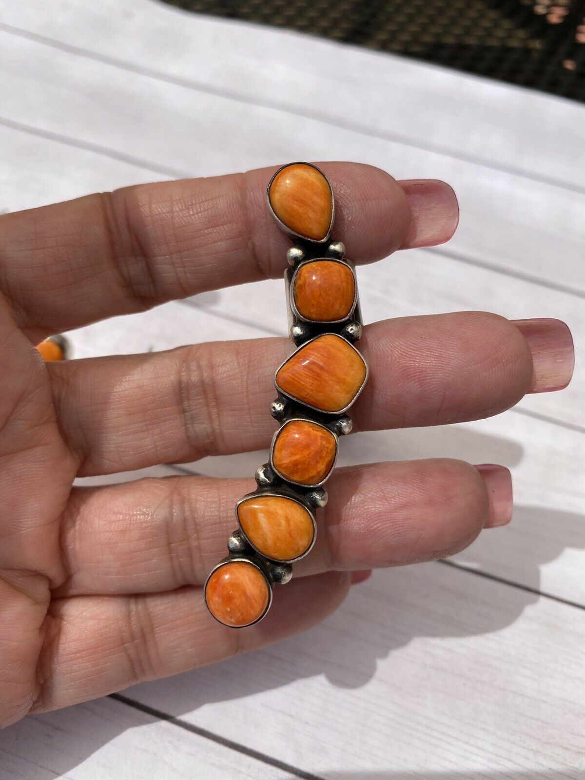 Handcrafted Sterling Silver & Spiny Oyster Cuff Earrings Signed