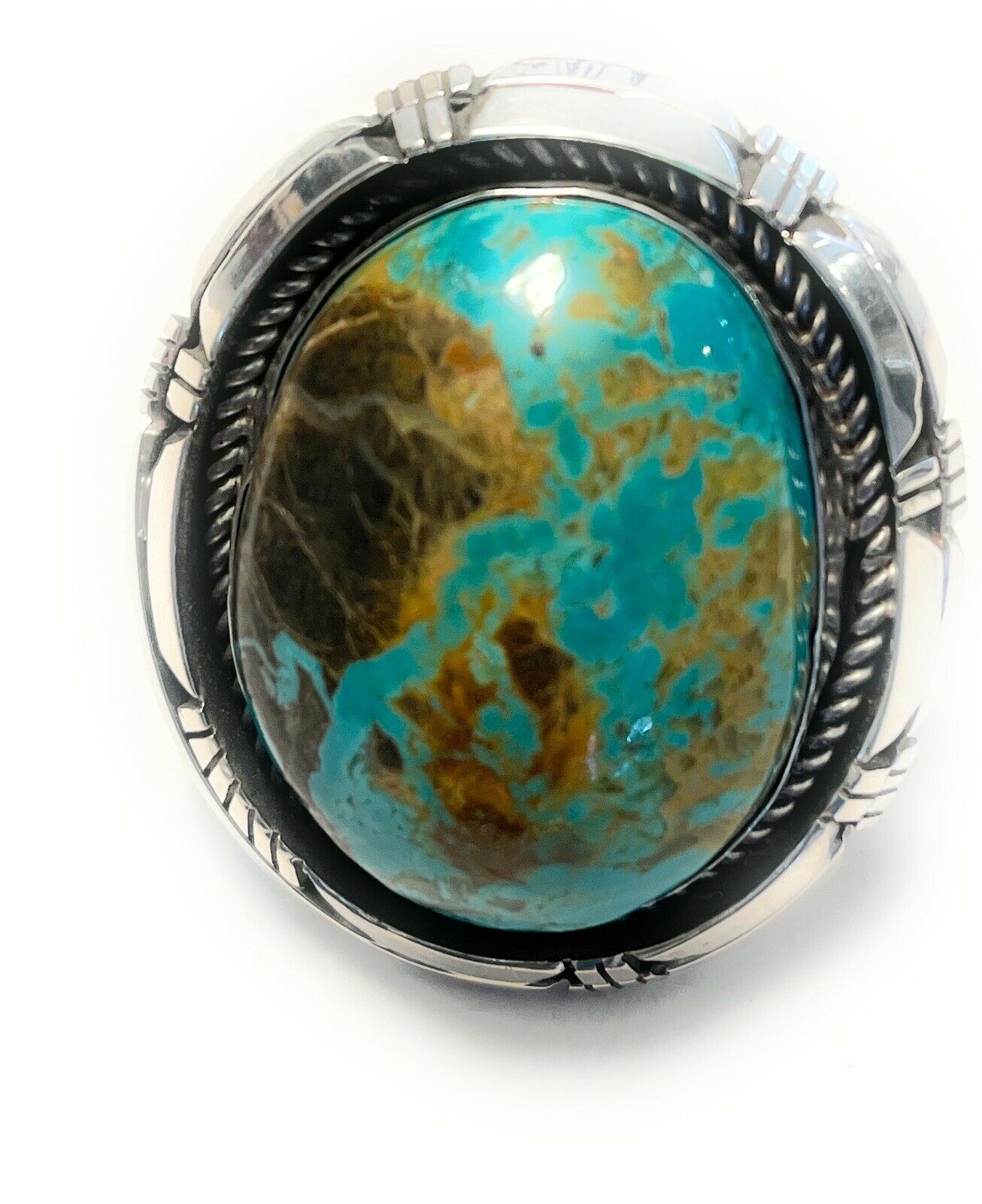 Handcrafted Sterling Silver Turquoise Shadow Box Ring Sz 8.5