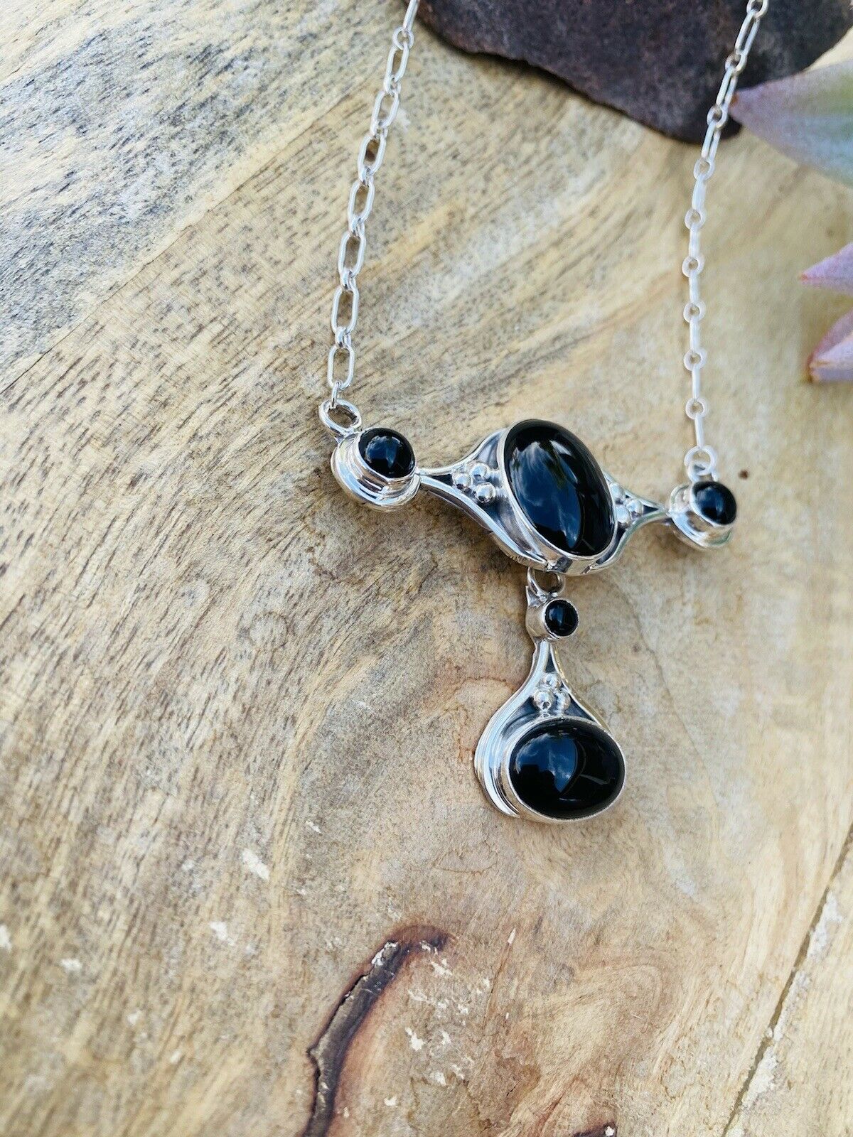 Handmade Sterling Silver & Black Onyx Necklace Signed