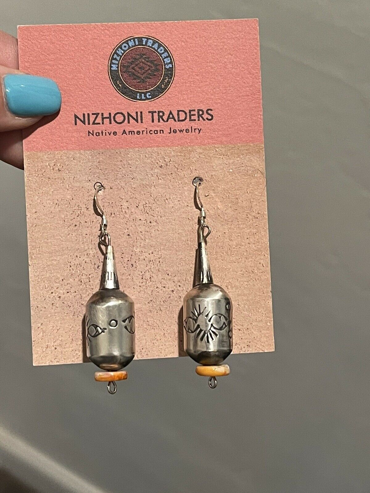 Handcrafted Sterling Silver Handmade Orange Spiny Jacla Necklace & Earring Set