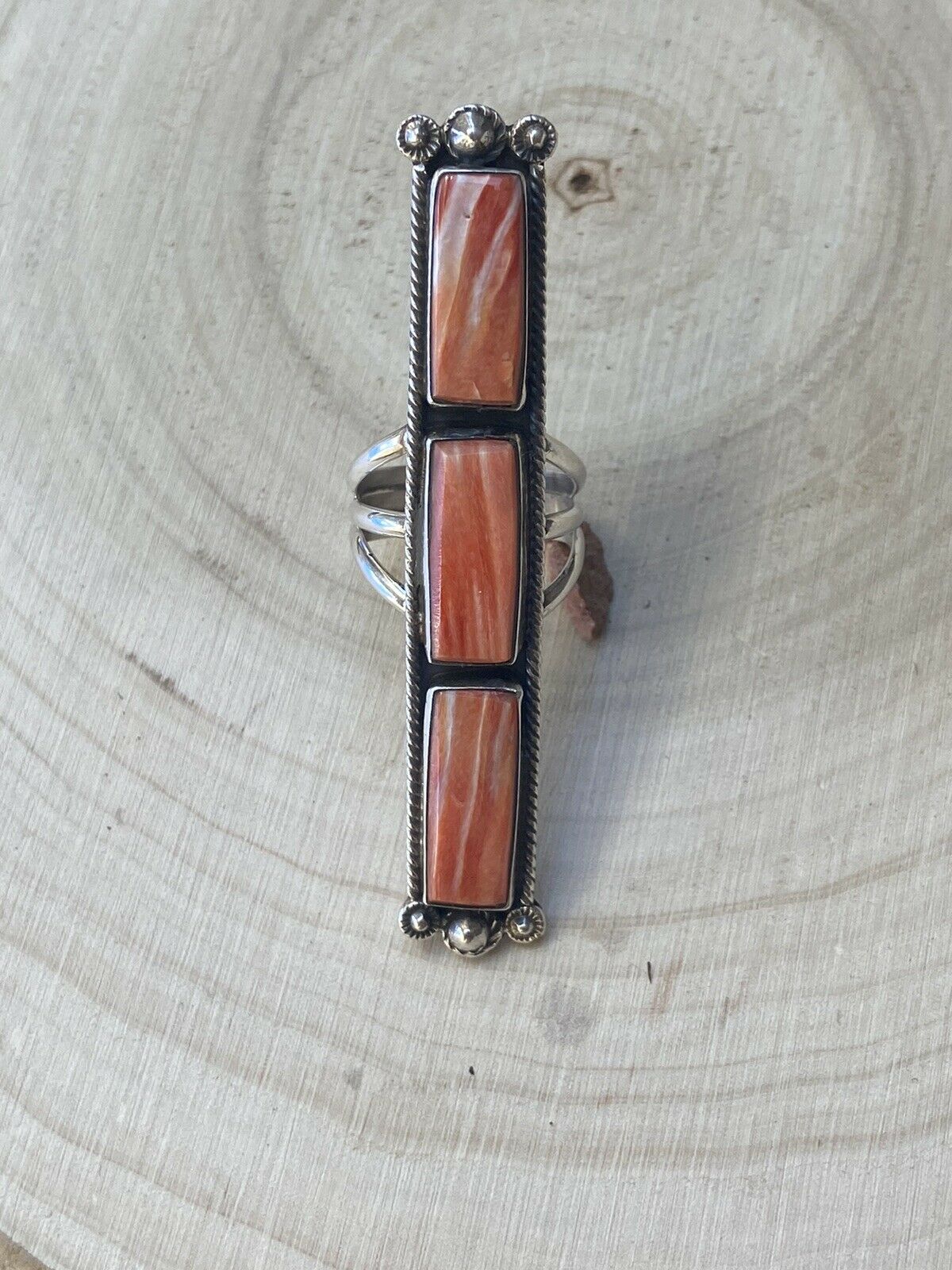 Handcrafted Spiny Oyster & Sterling Silver Ring Size 7.5 Signed