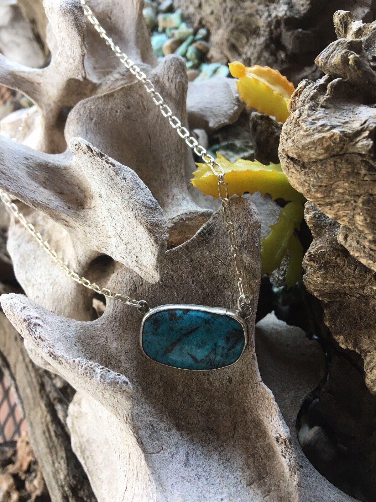 Navajo Kingman Turquoise Sterling Silver Drop Necklace Signed