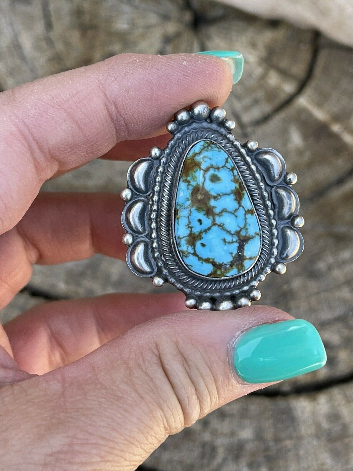 Handcrafted Sonoran Mountain Turquoise & Sterling Silver Statement Ring Size 7
