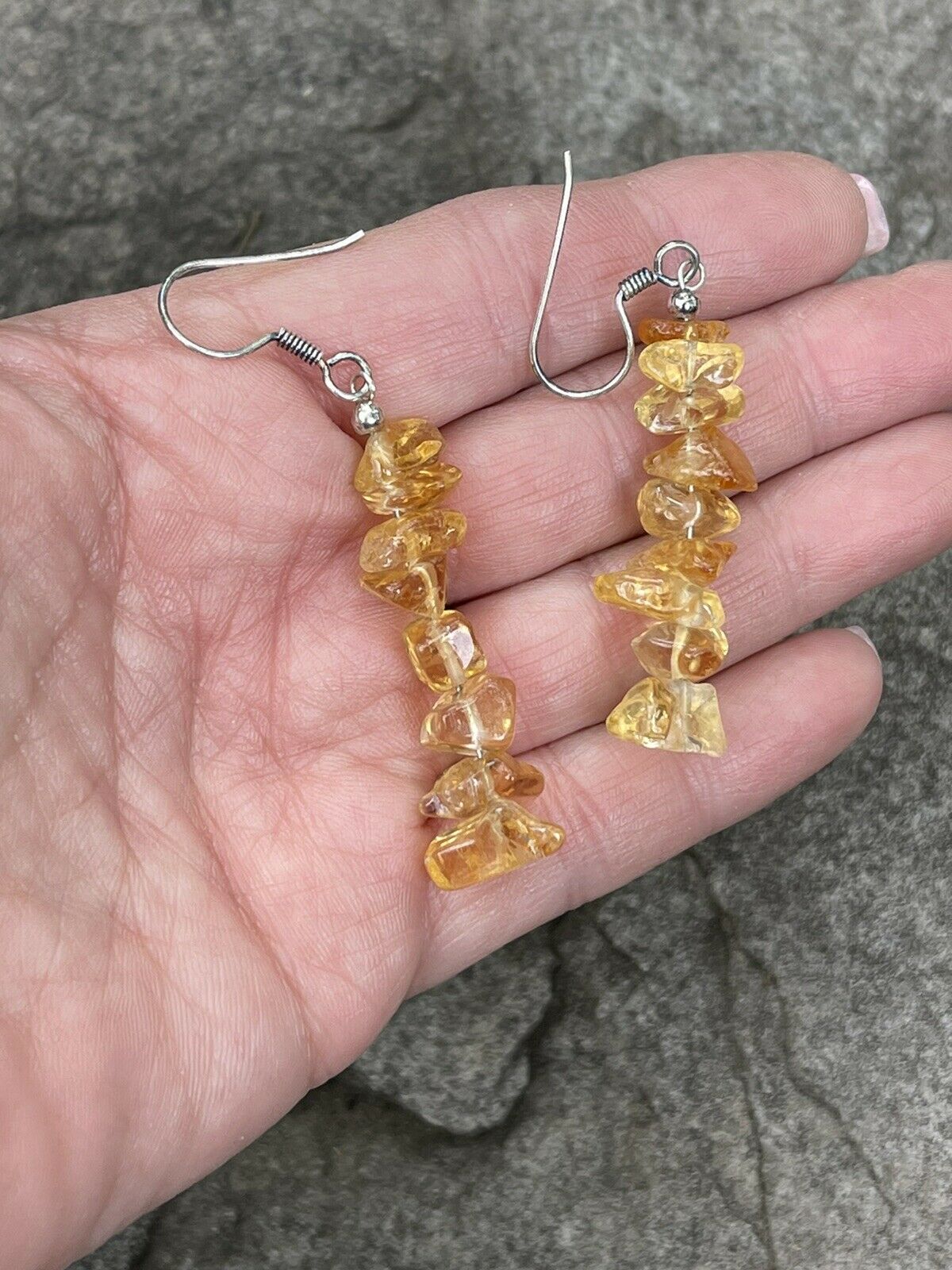 Handcrafted Sterling Silver Golden Quartz Chip Dangle Earrings