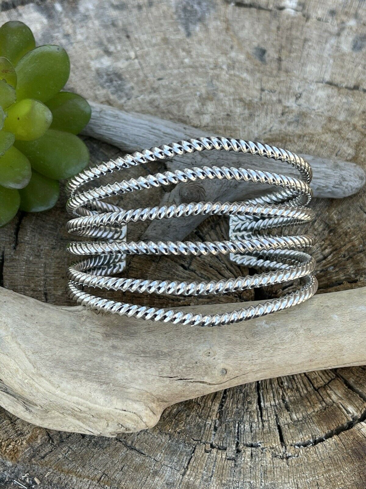 Handcrafted Rope Style 6 Line Sterling Silver Bracelet Cuff