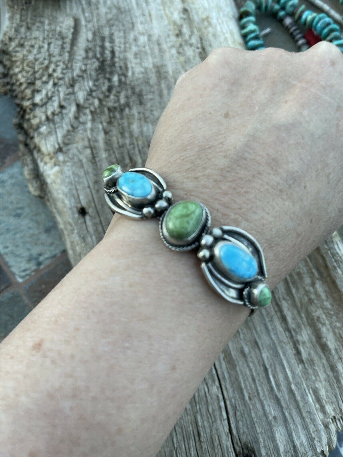 Navajo Sterling Sonoran Gold & Golden Hills Turquoise Cuff Bracelet Signed /