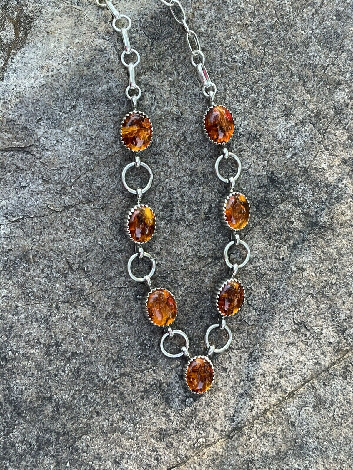 Handcrafted 7 Stone Topaz & Sterling Silver Necklace Signed AJ