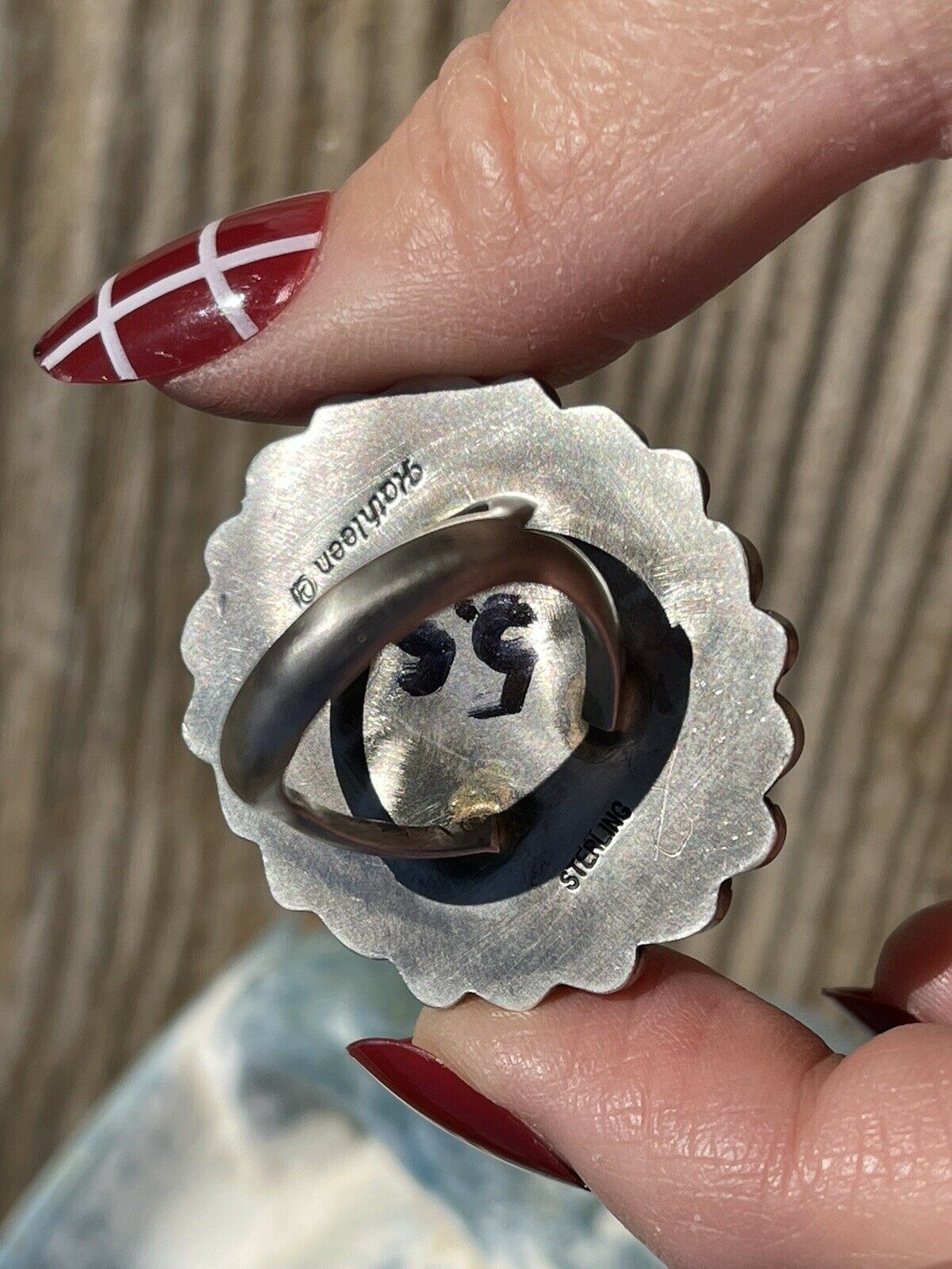 Handcrafted Sterling Silver Kingman Web Turquoise & Red Coral Taos Ring Sz 5.5