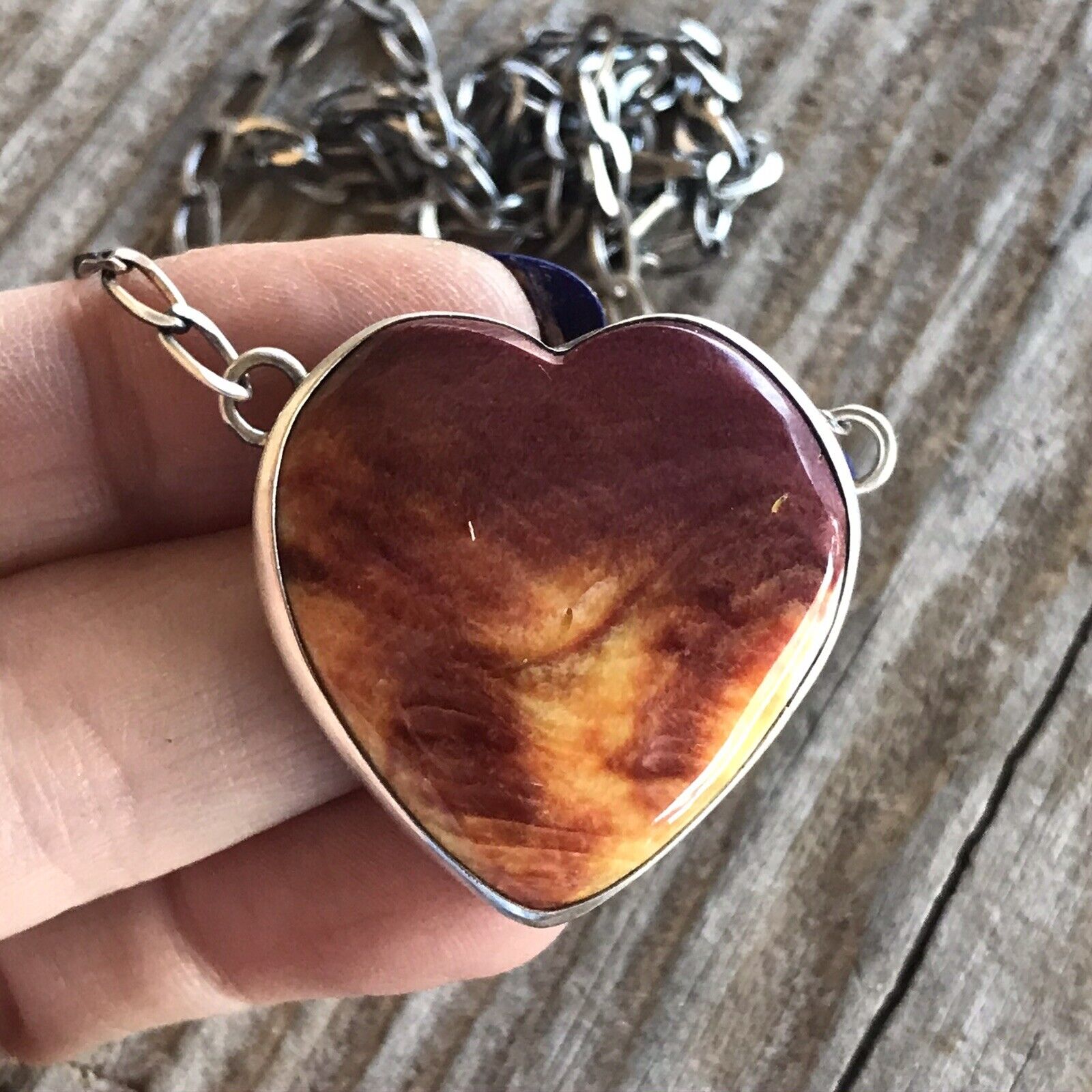 Handcrafted Purple Spiny And Sterling Silver Heart Necklace Signed