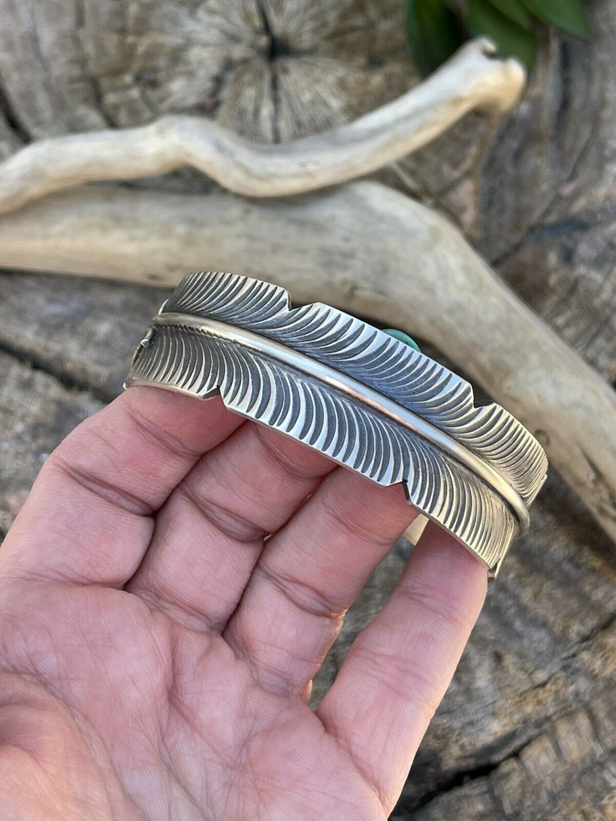 Handcrafted Sterling Silver Hand Stamped Feather Bracelet Cuff