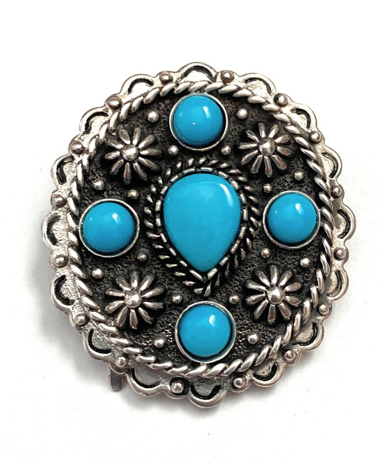 Handcrafted Vintage Turquoise & Hand Stamped Sterling Silver Ponytail Hook