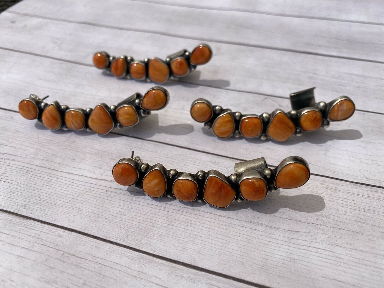 Handcrafted Sterling Silver & Spiny Oyster Cuff Earrings Signed