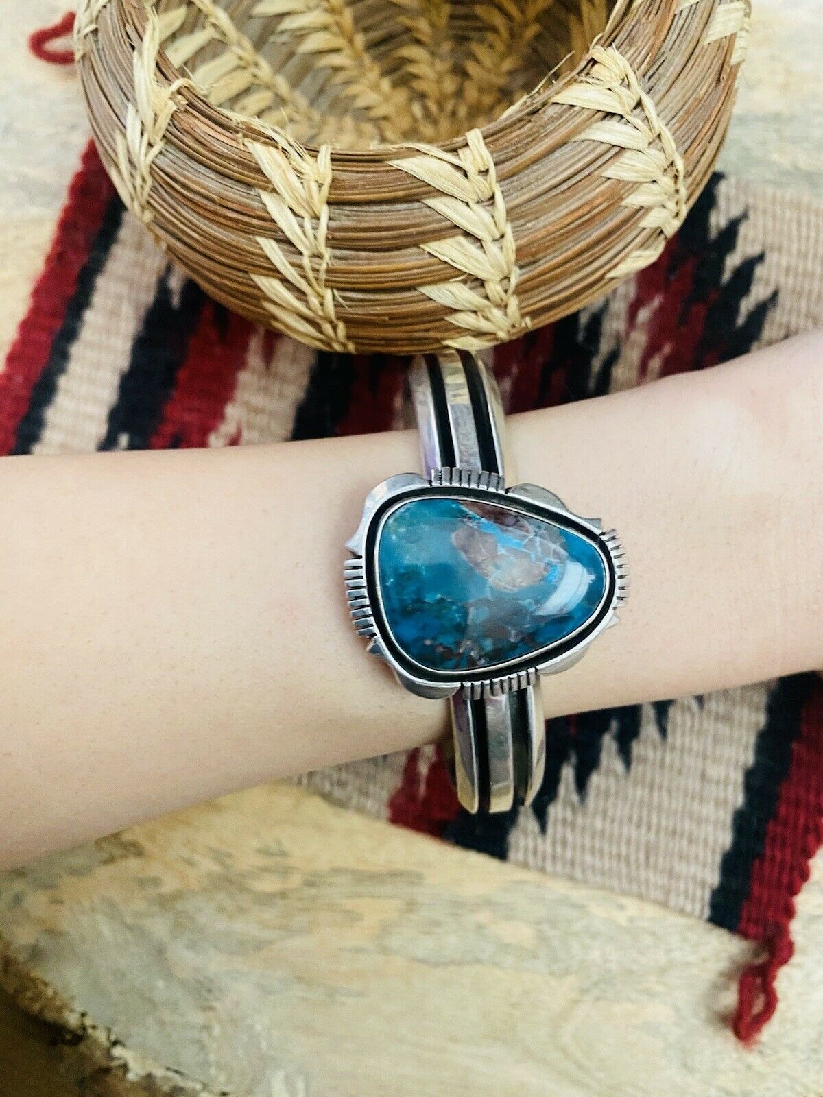 Handcrafted Vintage Royston Turquoise & Sterling Silver Cuff Bracelet by Cooper Willie