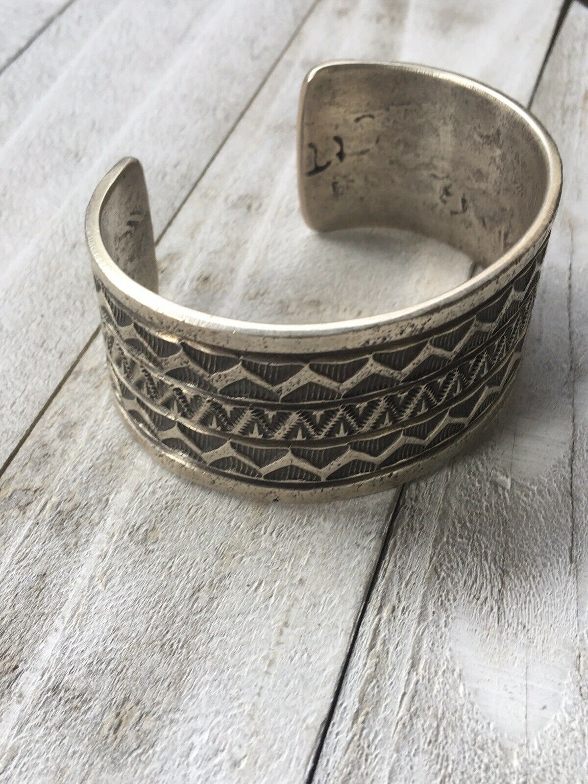 Handcrafted Sterling Silver Hand Stamped Tufa Cast Cuff Bracelet by Stewart Billie