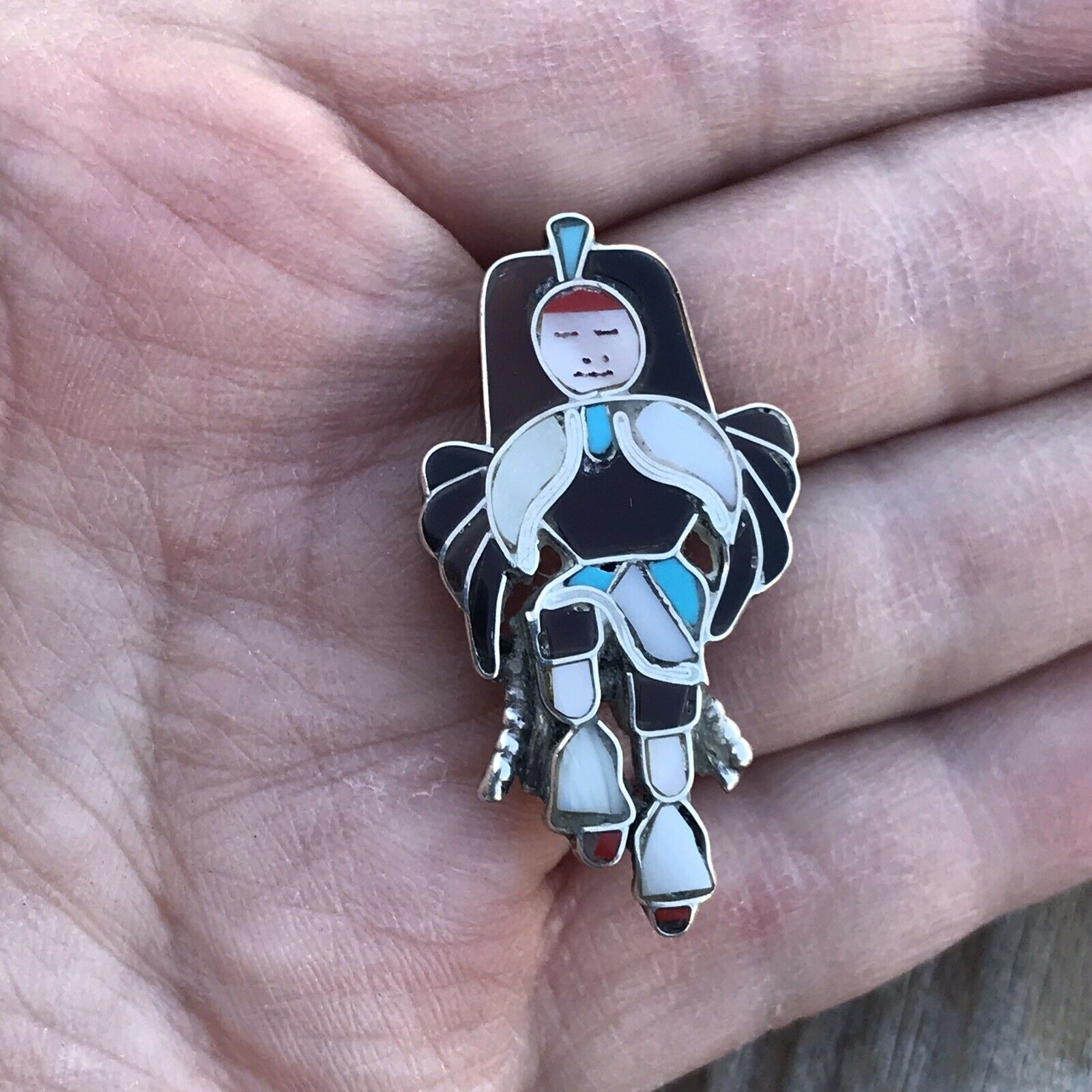 Handcrafted Vintage Sterling Silver & Multi Stone Kachina Dancer Pendant/ Pin