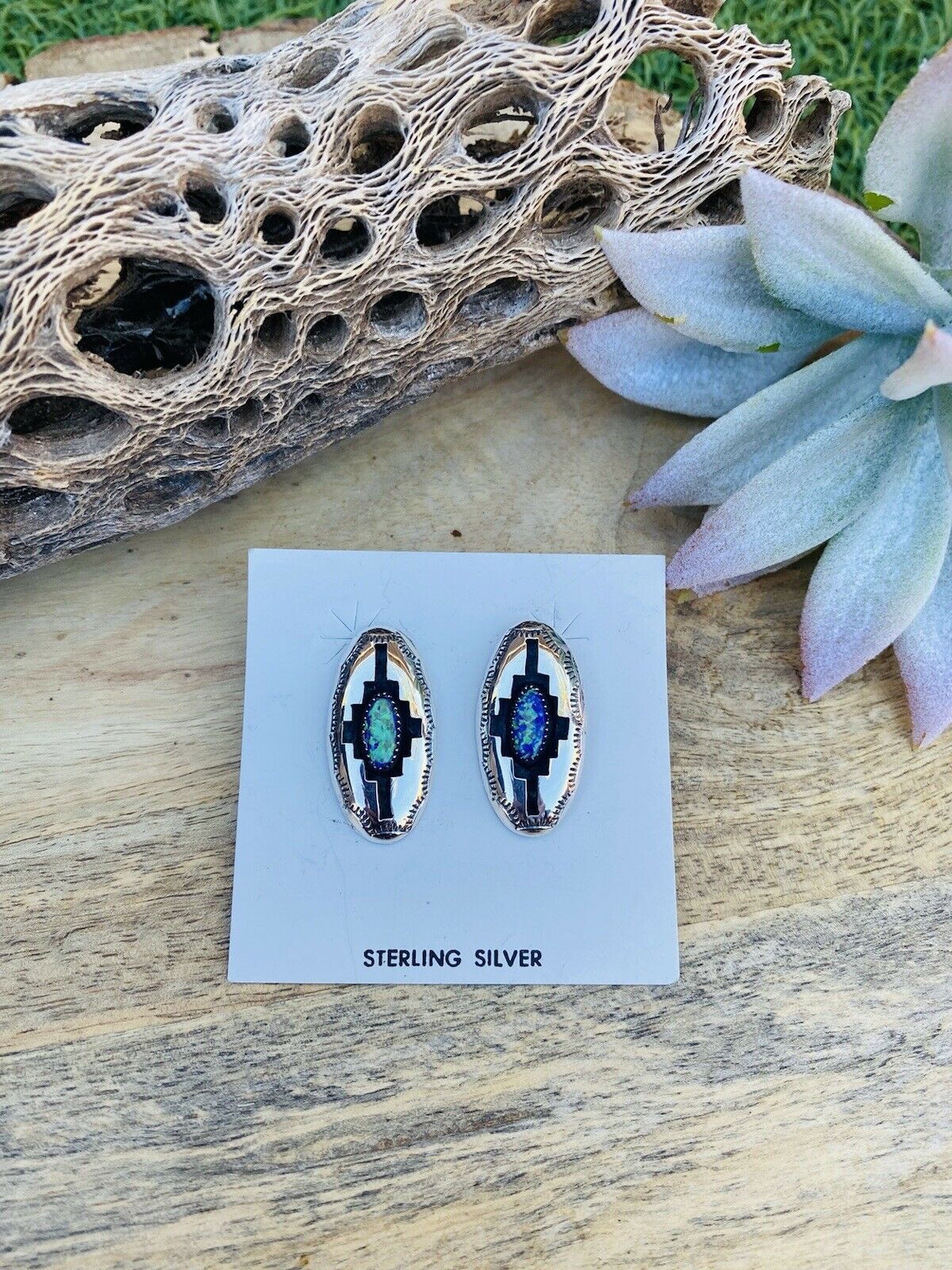Handcrafted Purple Opal & Sterling Silver Shadow Box Post Earrings
