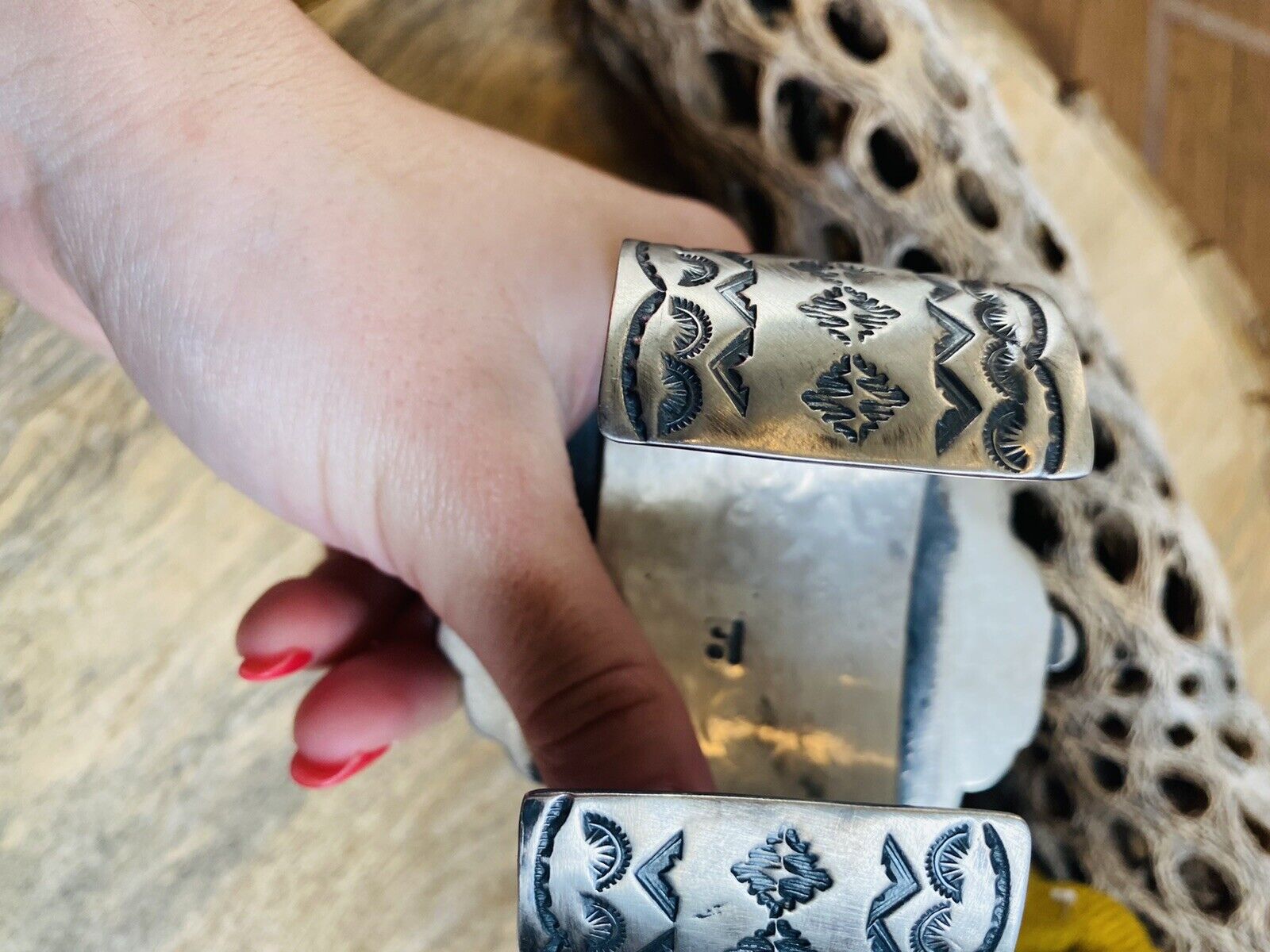 Navajo Turquoise, Orange Spiny & Sterling Silver Cuff Bracelet Signed /