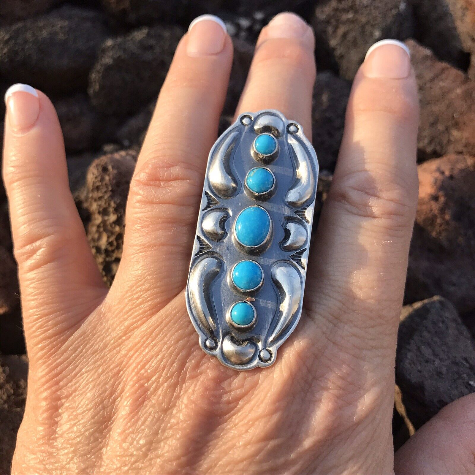 Handcrafted Sterling Silver Turquoise 5 Stone Ring