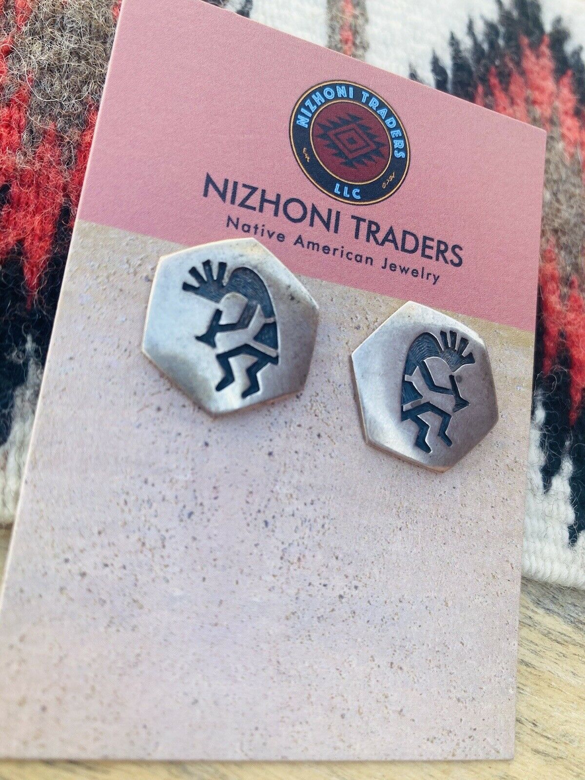 Vintage Hopi Sterling Silver Overlay Kokopelli Stud Earrings