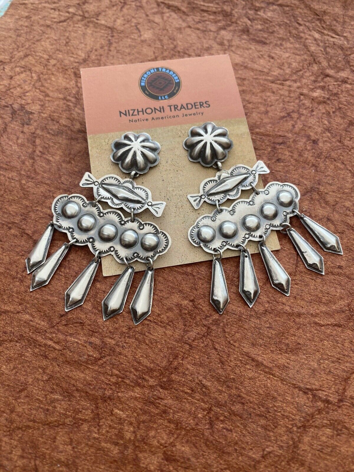 Beautiful Handcrafted Sterling Silver Concho Dangle Earrings