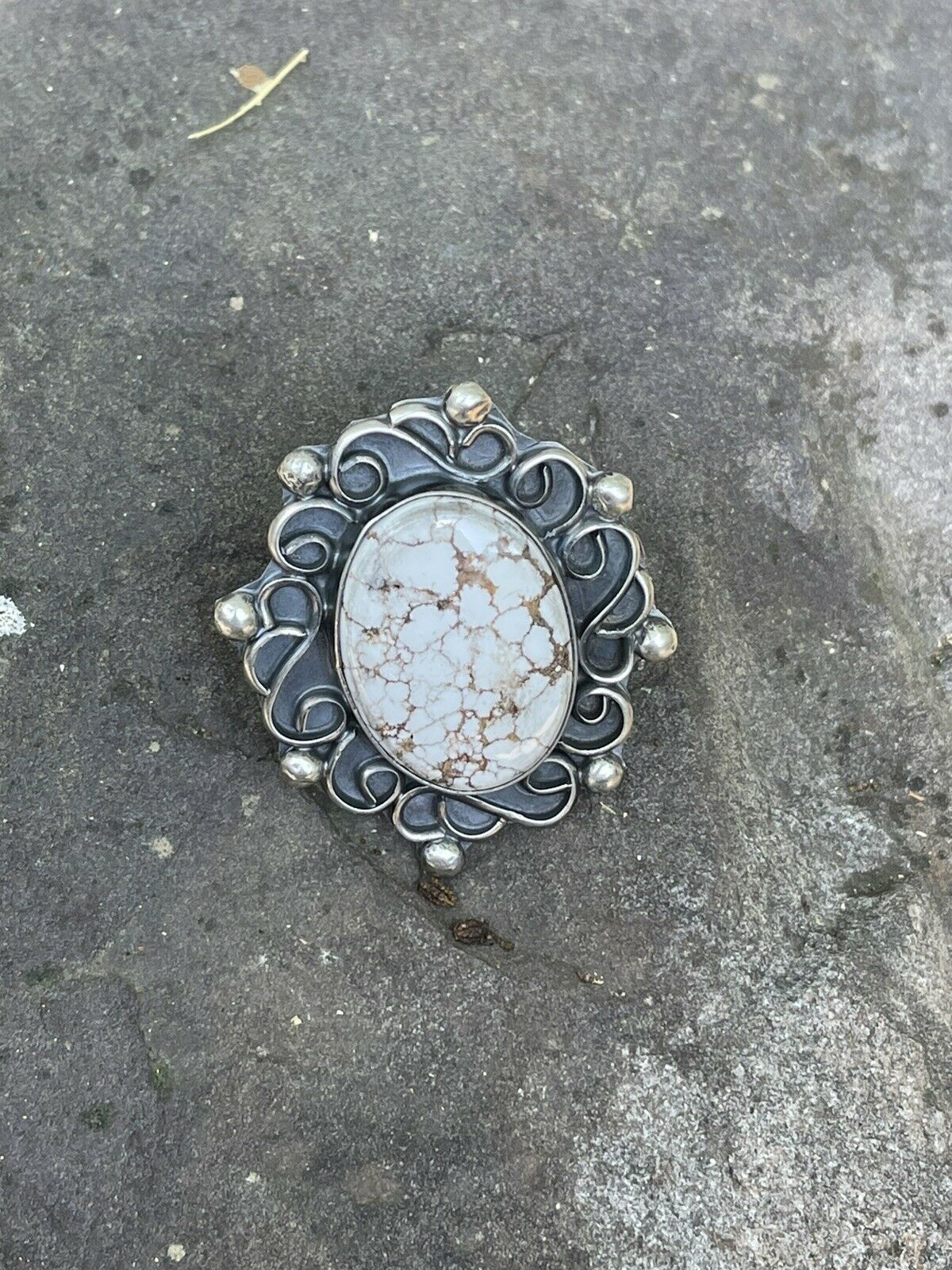 Handcrafted Swirl Statement Sterling Silver Wild Horse Oval Ring Sz 6