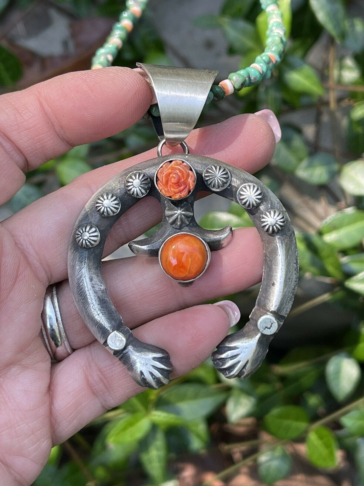 Handcrafted Sterling Silver Rose Spiny Naja Pendant Signed By Chimney Butte