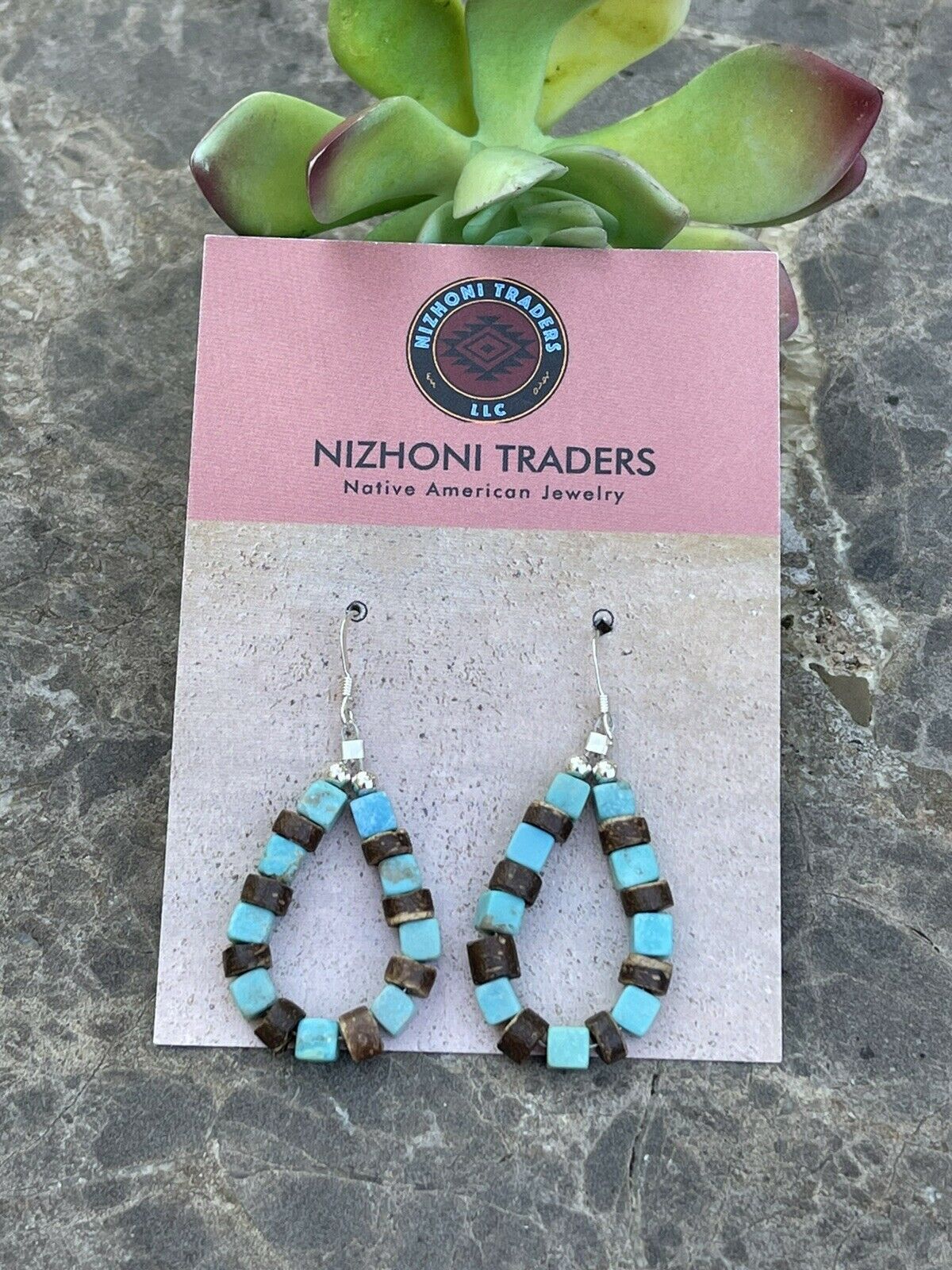 Handcrafted Turquoise & Jasper Sterling Silver Beaded Dangle Hoop Earrings