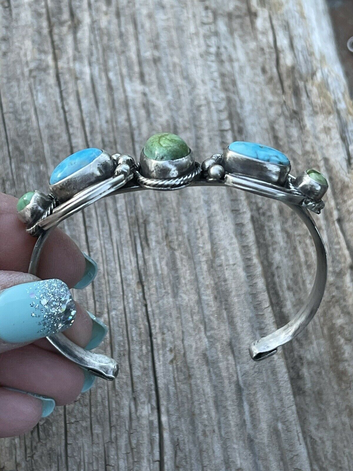 Navajo Sterling Sonoran Gold & Golden Hills Turquoise Cuff Bracelet Signed /