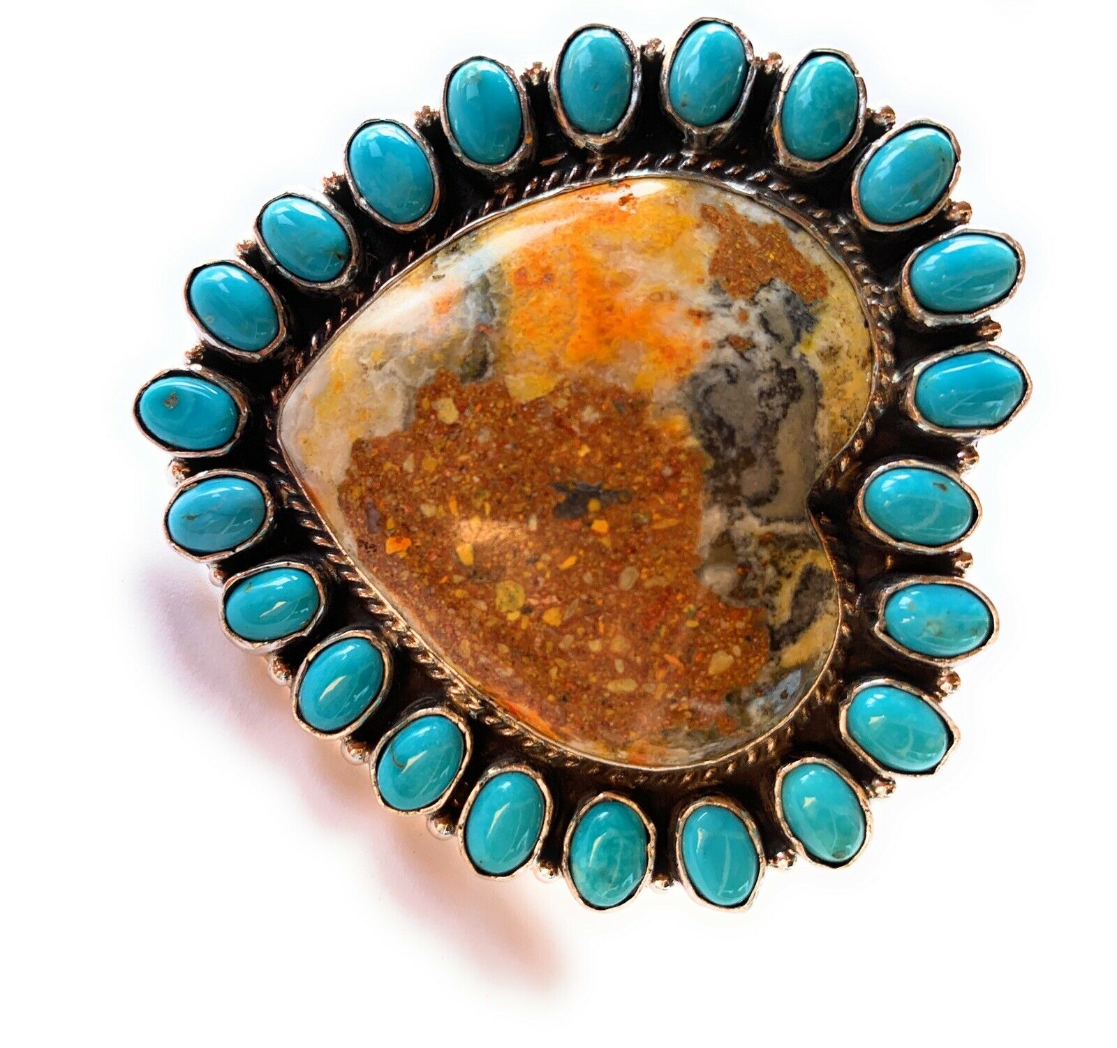 Handcrafted Sleeping Beauty Turquoise & Bumble Bee Cluster Heart Ring Size 6.25