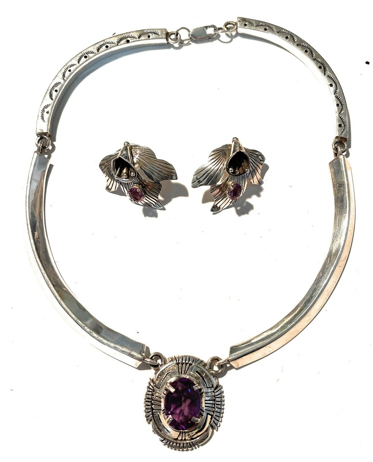 Handcrafted Vintage Amethyst & Sterling Silver Necklace and Earrings Set