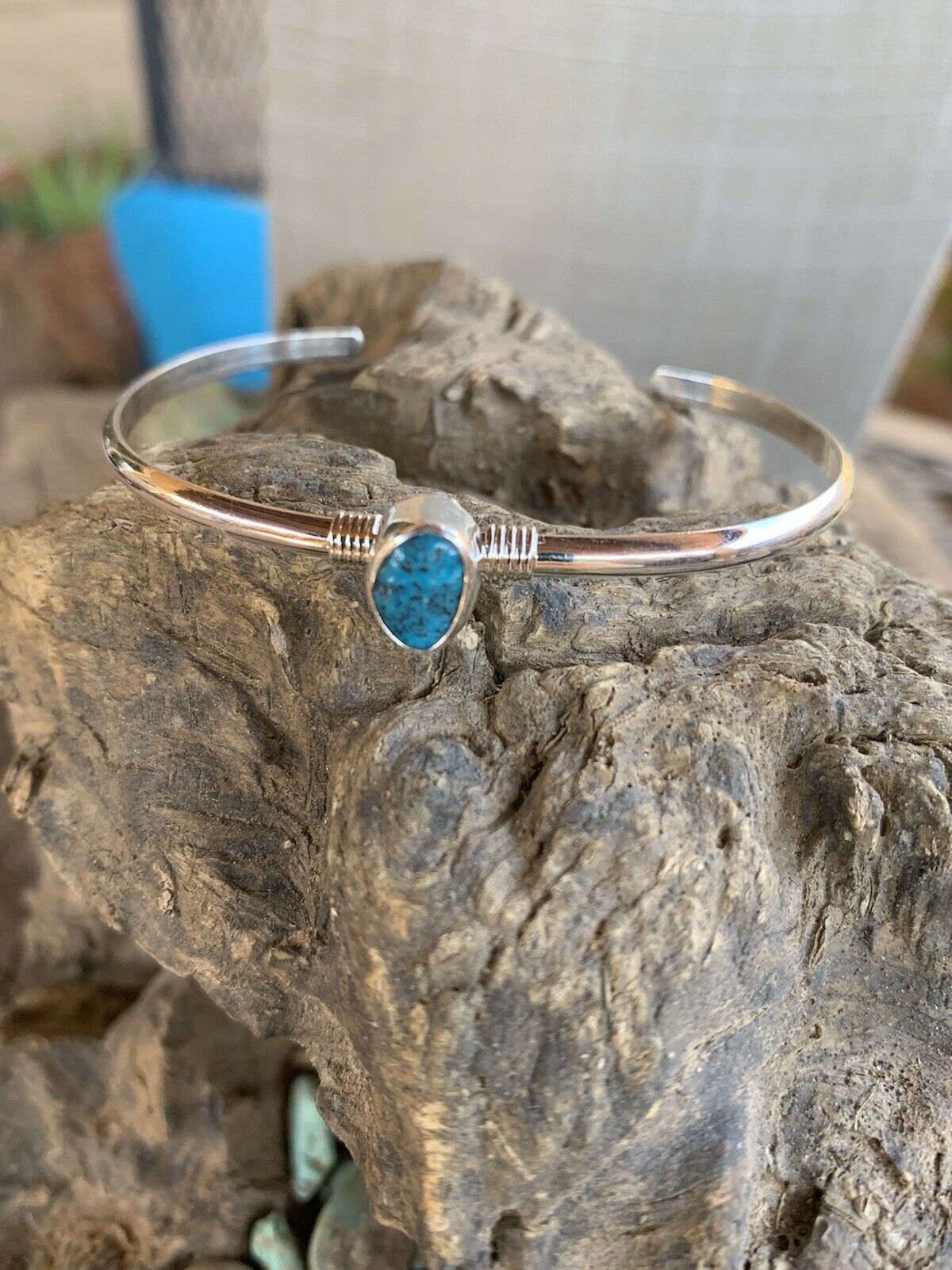 Handcrafted Kingman Turquoise & Sterling Silver Petite cuff Bracelet