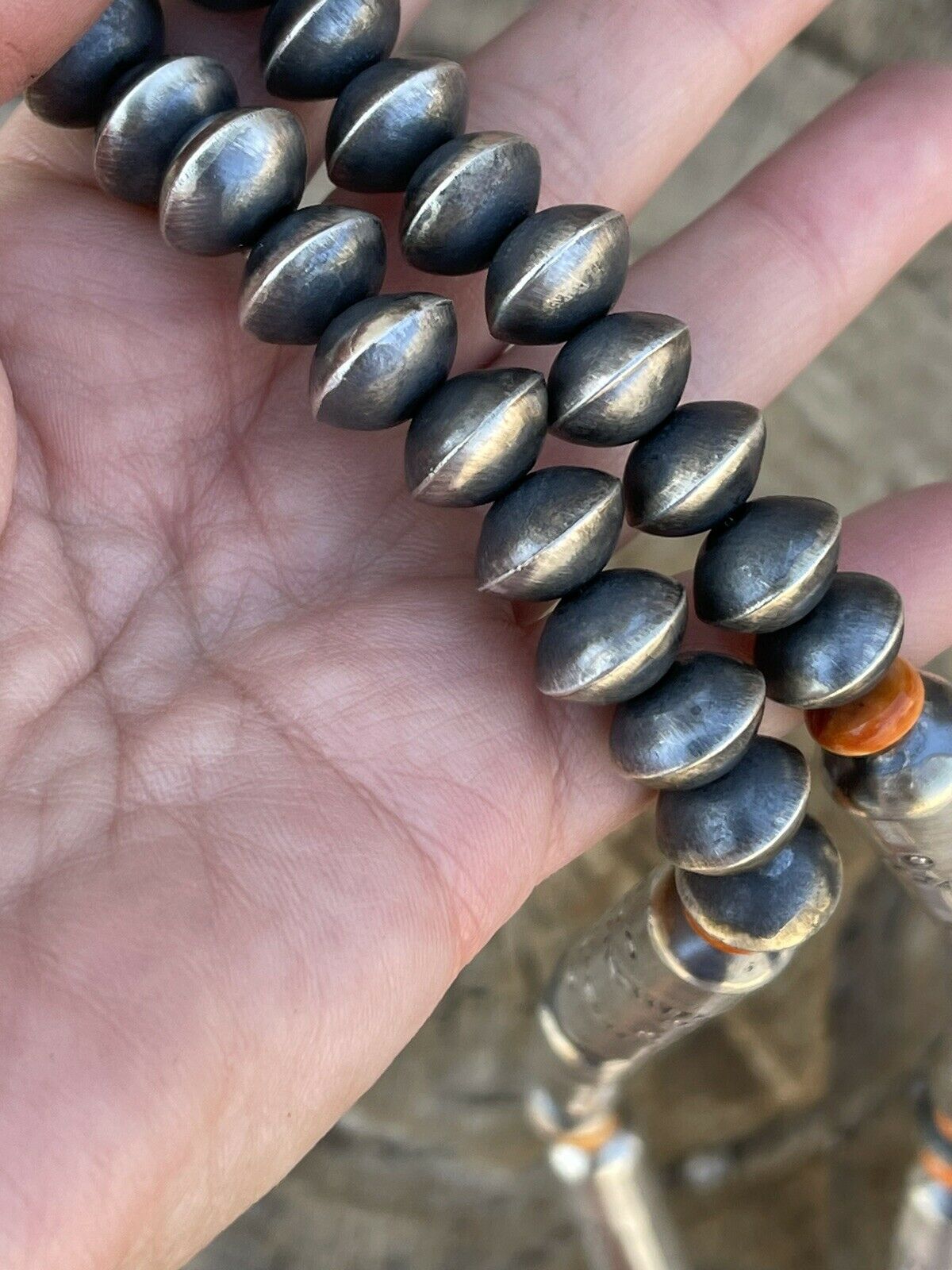 Handcrafted Sterling Silver Handmade Orange Spiny Jacla Necklace & Earring Set