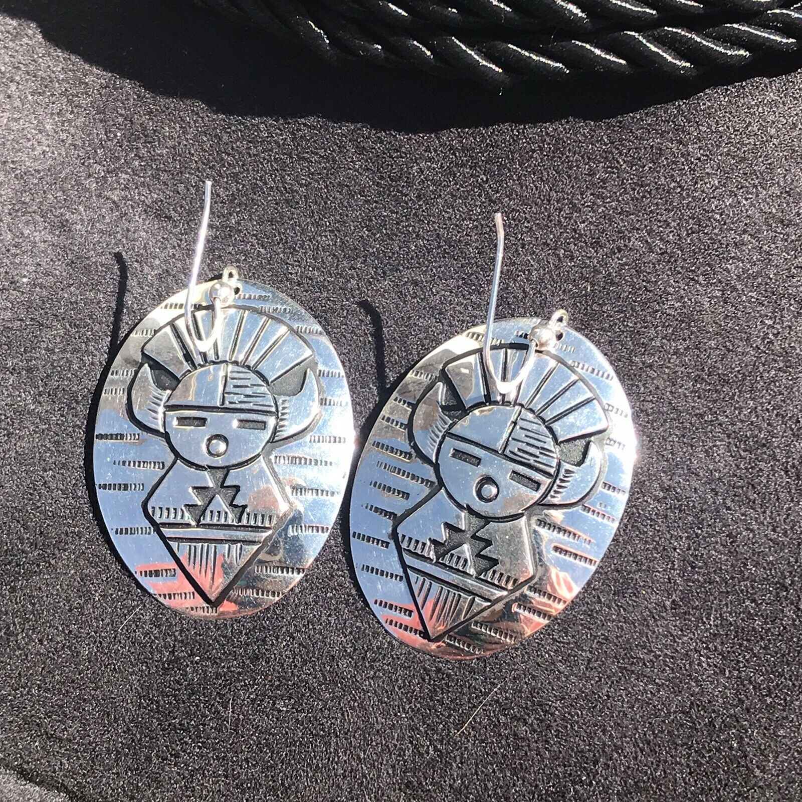 Handcrafted Sterling Silver Etched Hand Stamped Dangle Earrings