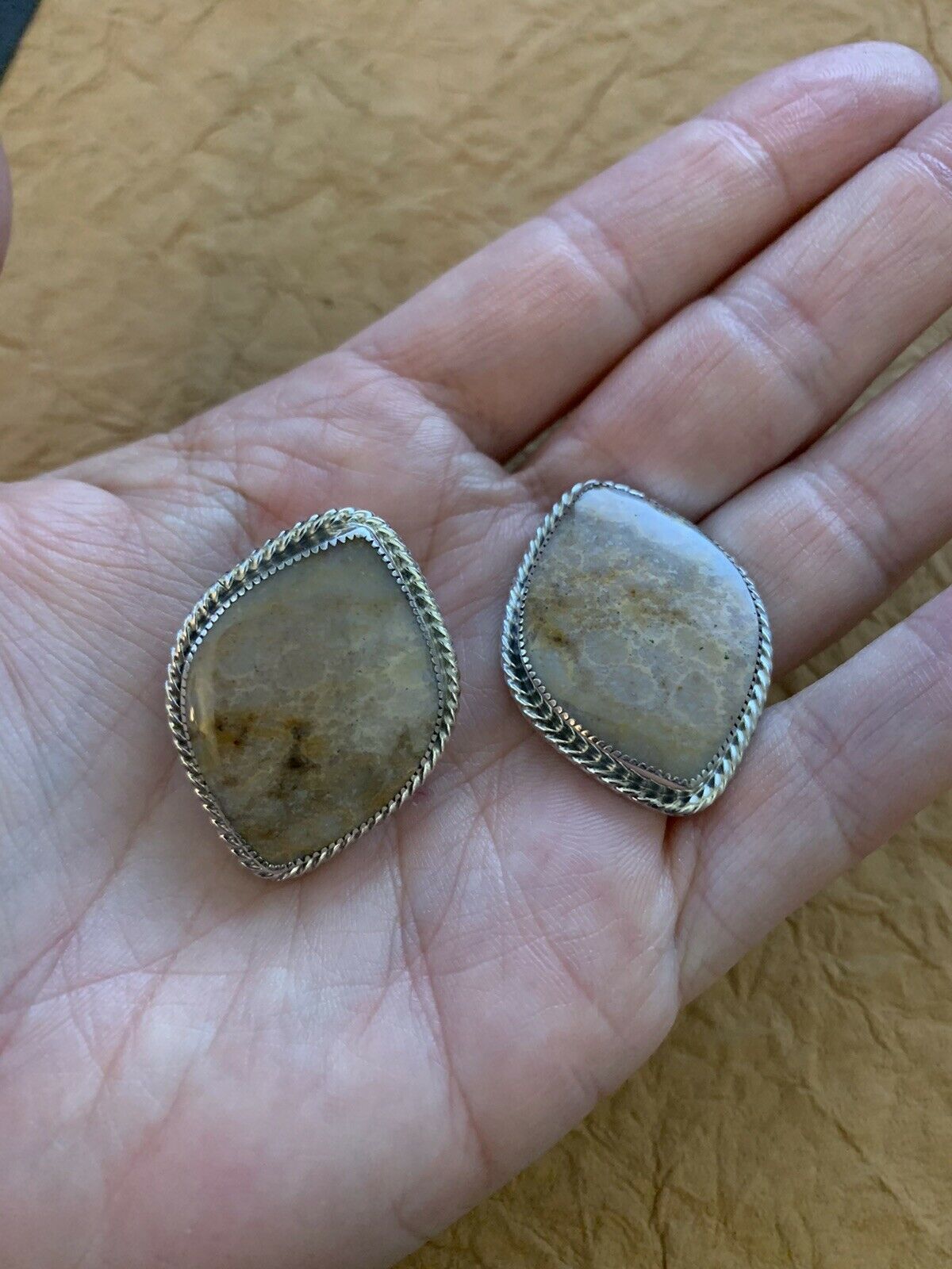 Handcrafted Fossilized Coral & Sterling Silver Diamonds Shaped Studs