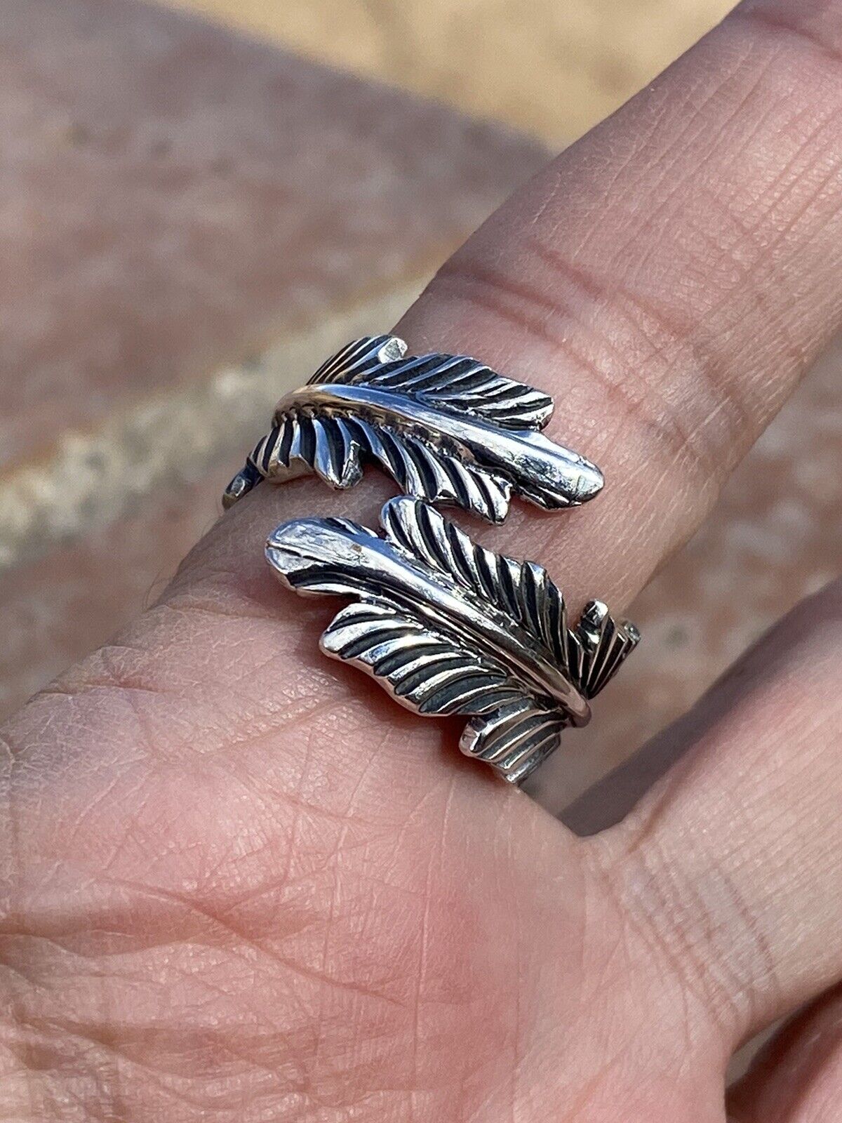 Handcrafted Feather Turquoise And Sterling Silver Adjustable Ring