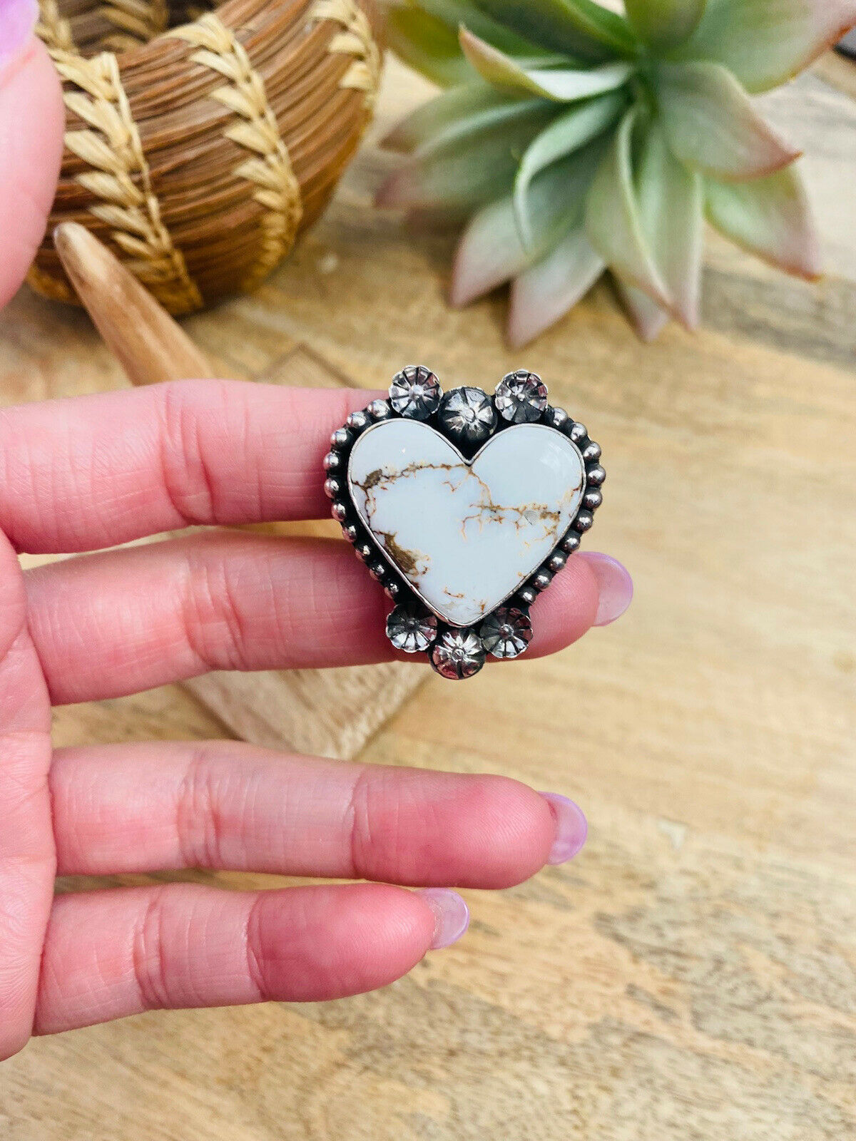 Handcrafted Wild Horse And Sterling Silver Heart Ring Size 11.25