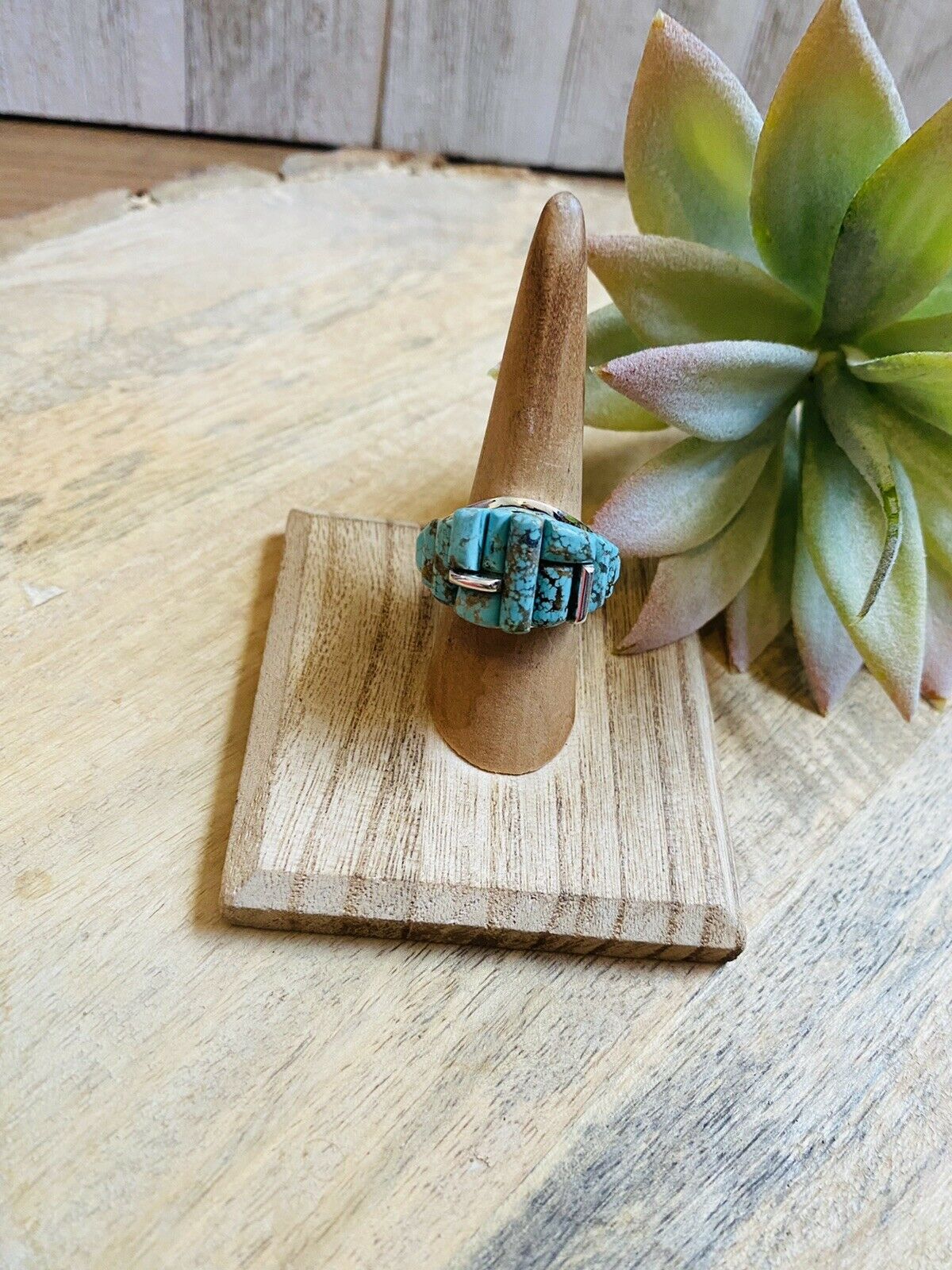Handcrafted Turquoise & Sterling Silver High Rise Inlay Ring