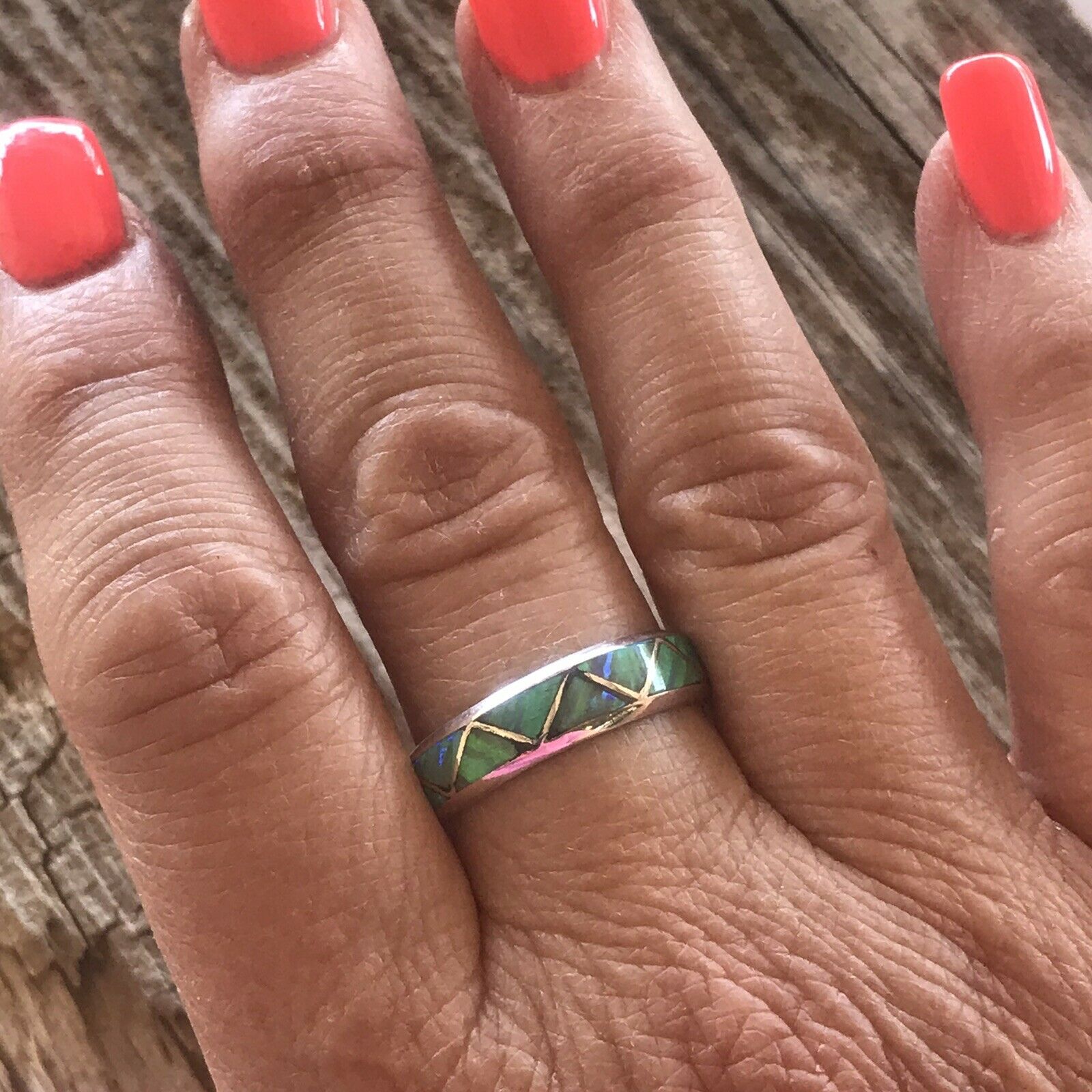 Handcrafted Sterling Silver Green Opal Stacker Ring