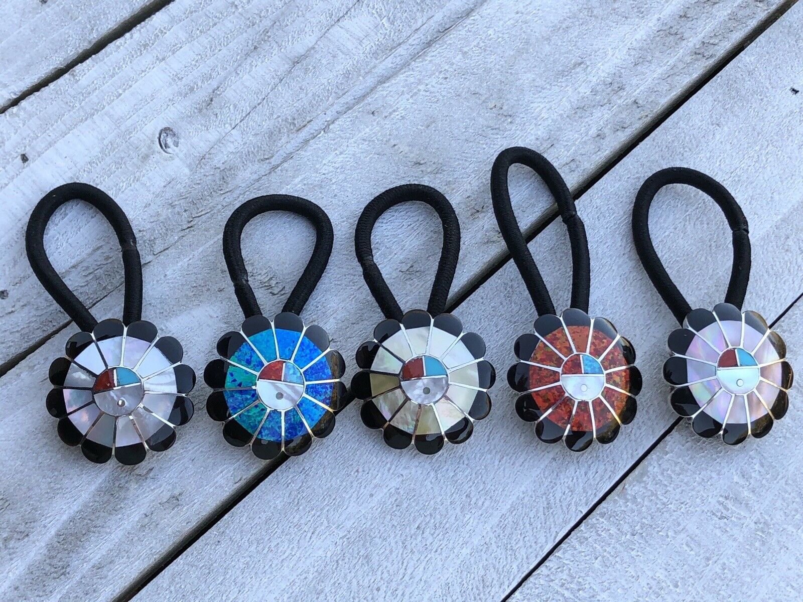 Handcrafted Sterling Silver and Multi Stone Sunface Hair Tie