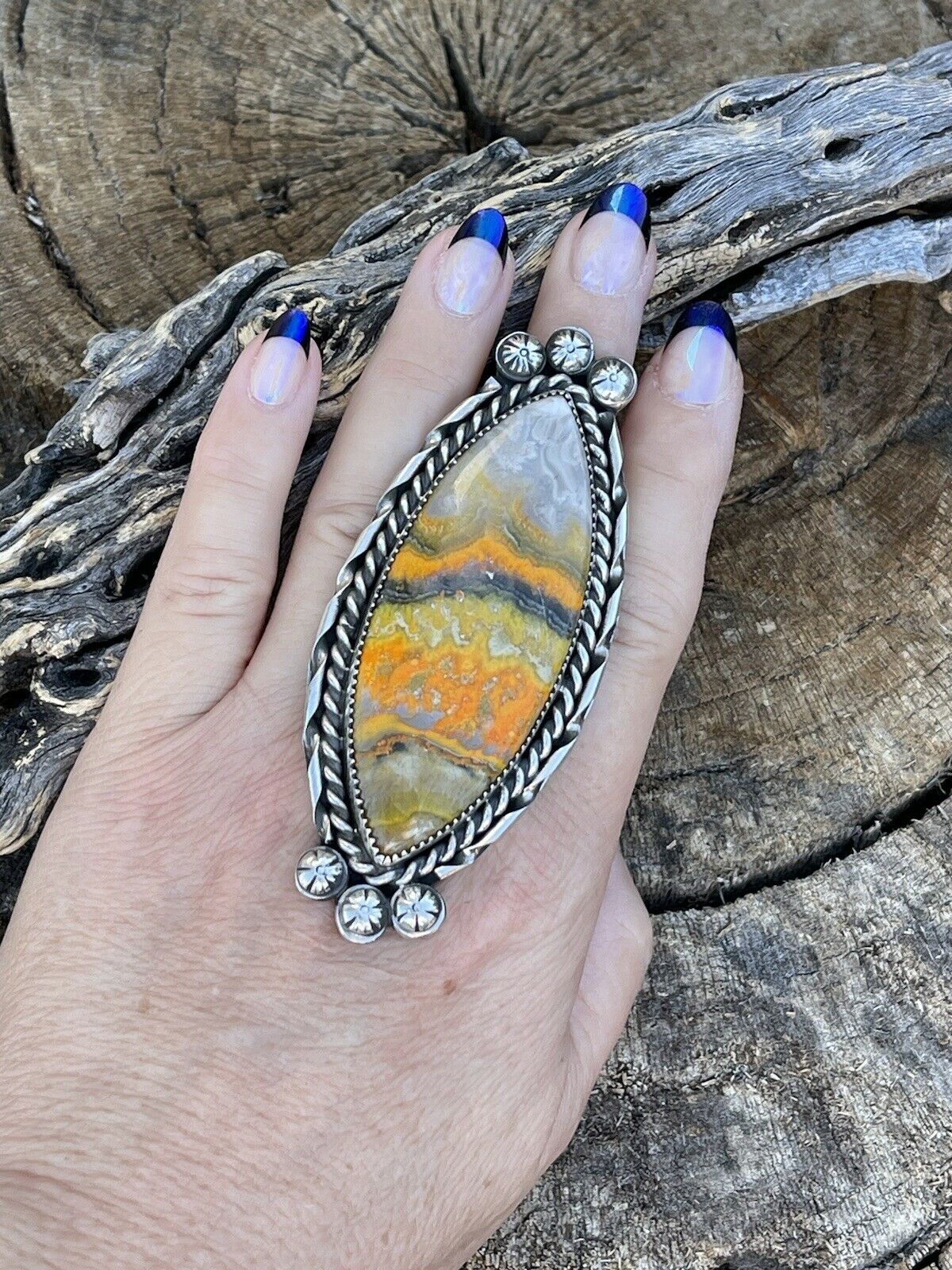 Handcrafted Sterling Silver Bumblebee Jumbo Ring Sz 8.5